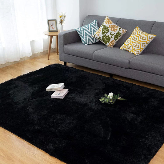 CHOSHOME Bedroom Rug Super Soft Fluffy Rugs Living Room Large Rugs Velvet Shag Carpet Anti-Skid Carpet Modern Indoor Large Area Rugs Bedroom Shaggy Rugs Comfortable Mat(Black,90 x 150cm) 90x150CM Black