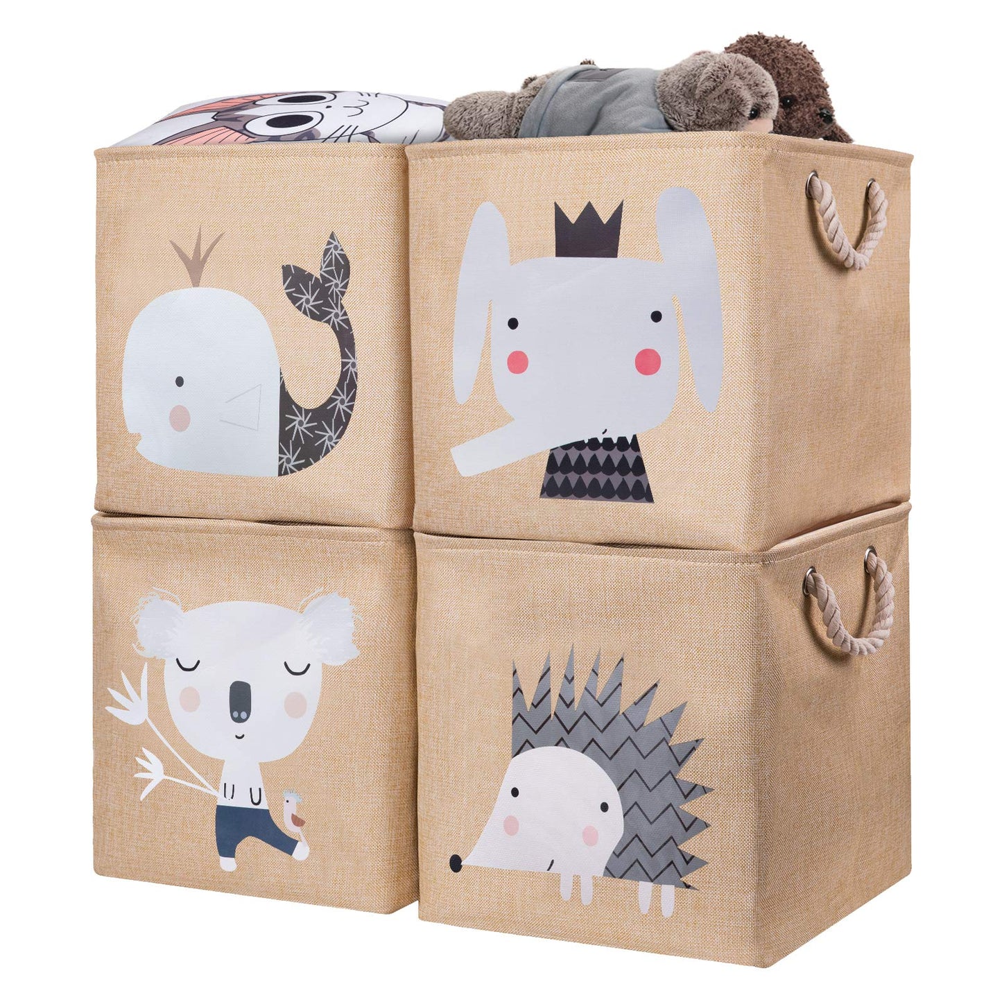 AXHOP Storage Boxes Toy Box, 28x28 Set of 4 Toy Storage for Kids, Toy Basket Storage for kallax, Shelves, Baby, Nursery, Wardrobes. Beige Elephant 28 x 28cm