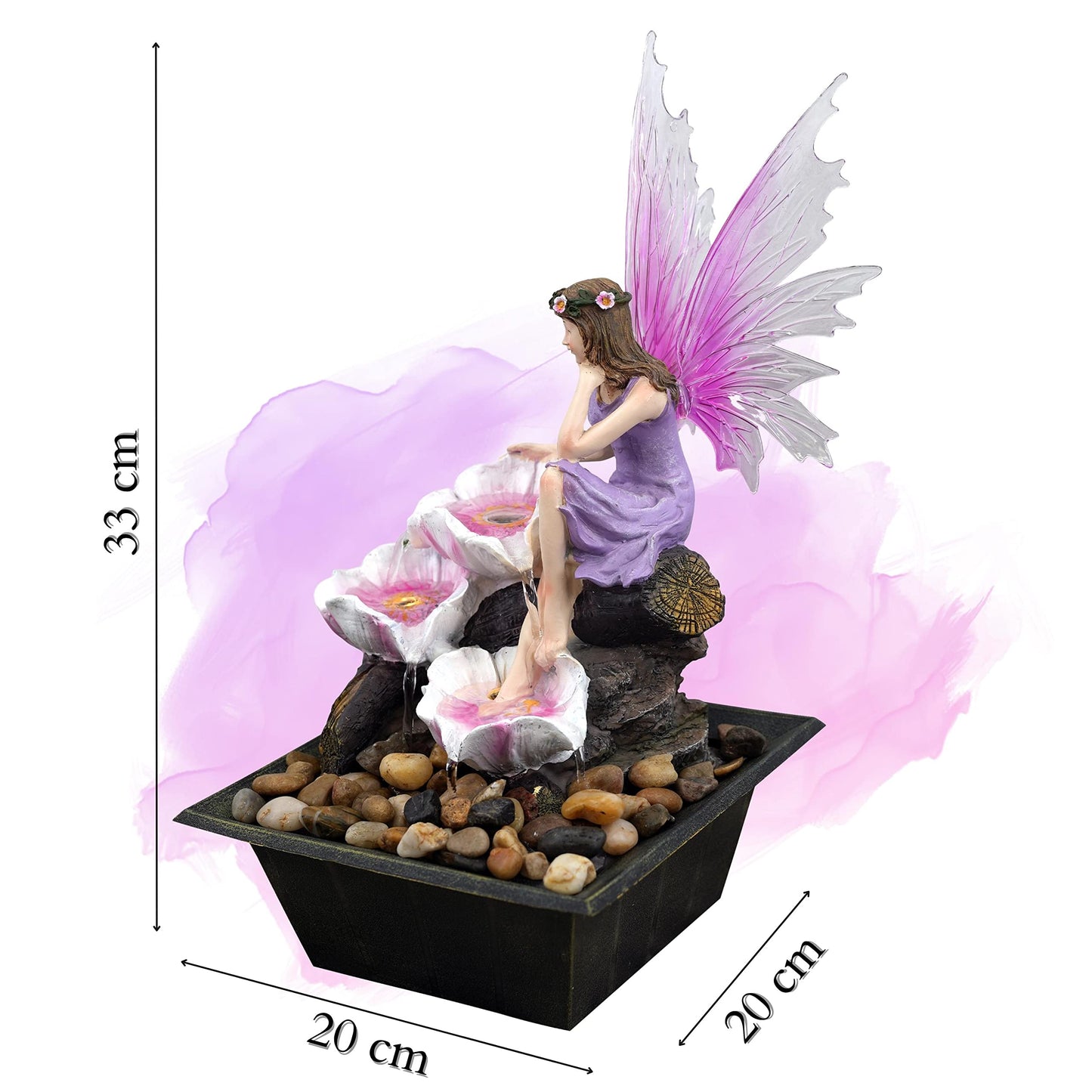 Indoor Tabletop Fountain Water Feature LED Lights Polyresin Statues Home Decoration (Fairy Fountain) Fairy Fountain