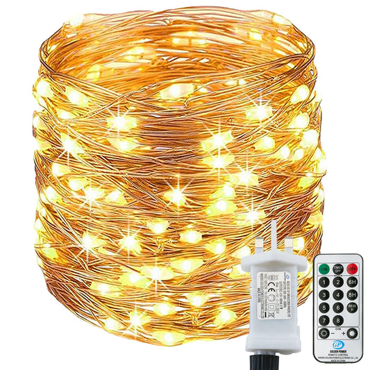 [220 LED] Fairy Lights Mains Powered, 25M 8 Modes Low Voltage Fairy Lights Waterproof with Remote Timer Copper String Lights for Bedroom, Yard, Party, Wedding, Christmas Decorations(Warm White) Warm White 220LED Mains Powered