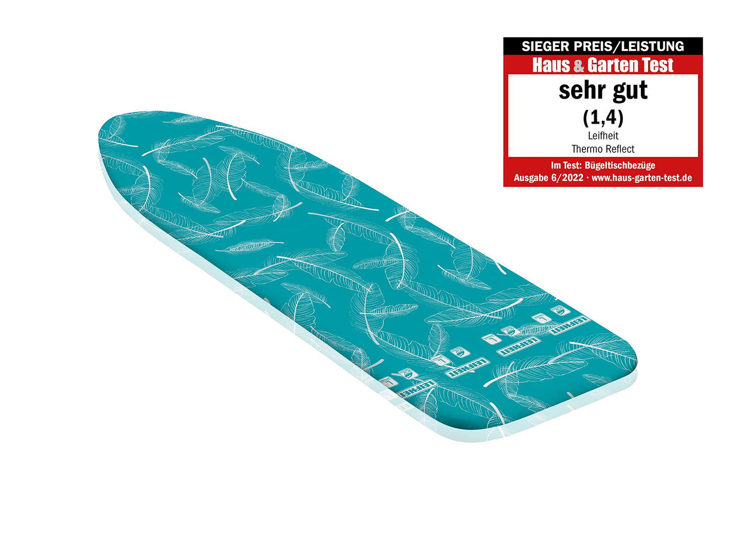 Leifheit Thermo Reflect Ironing Board Cover L/Universal, 3mm Padded Ironing Board Covers, Iron Board Covers with Easy Fit Fastening Airboard Cover for Faster Ironing, Turquoise, 140 x 45 cm + Heat and steam reflection