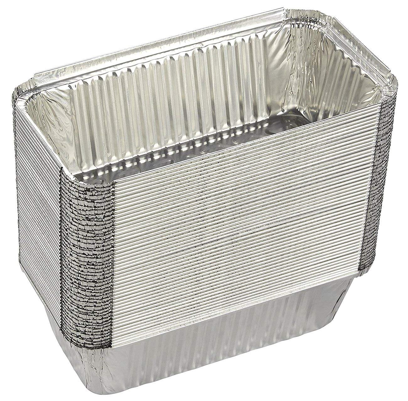 Zuvo 50 Large Aluminium Disposable Reusable Foil Food Container with Lids, 600 milliliters 20 x 11.5 x 5.5 cm