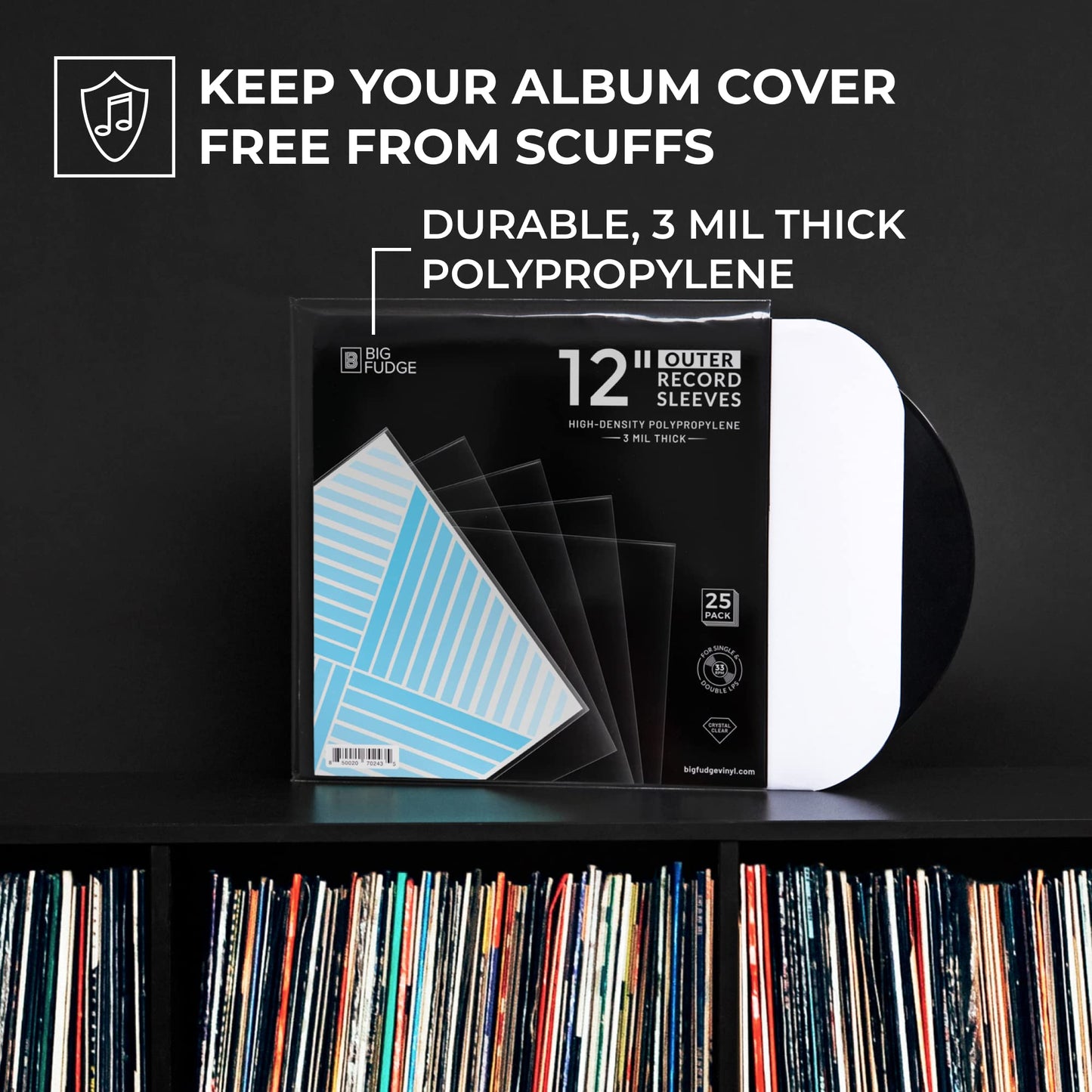 BIG FUDGE 50x Vinyl Record Outer Sleeves 12" LP | Durable & Wrinkle-Free | Crystal Clear & Made from High-Density Polypropylene | 3 mil Thick, 12.75” x 12.75” 12 inches 100