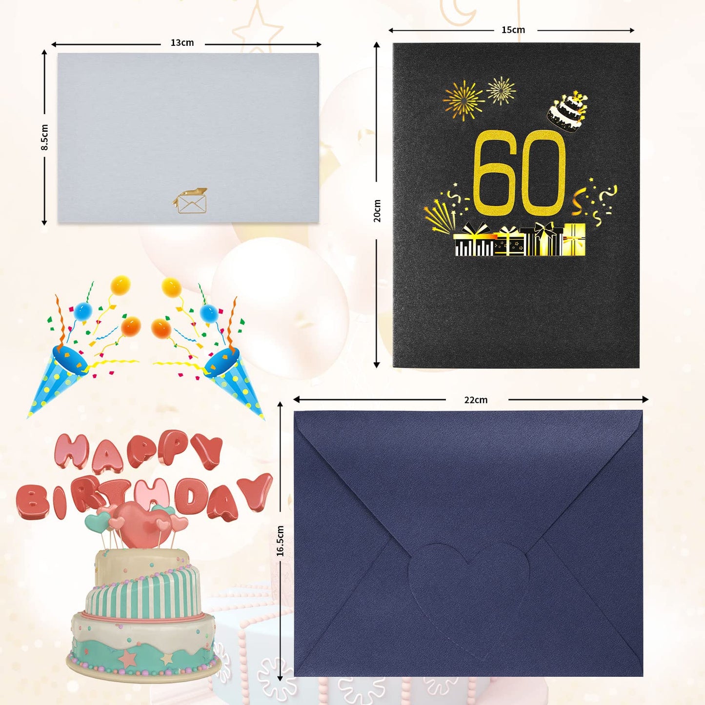 Joyoldelf 60th Birthday Cards for Men, 3D Pop up Birthday Cards for Women, Greeting Birthday Cards Mum with Envelope for Women Mothers Men Friends Romance Gift Card 60