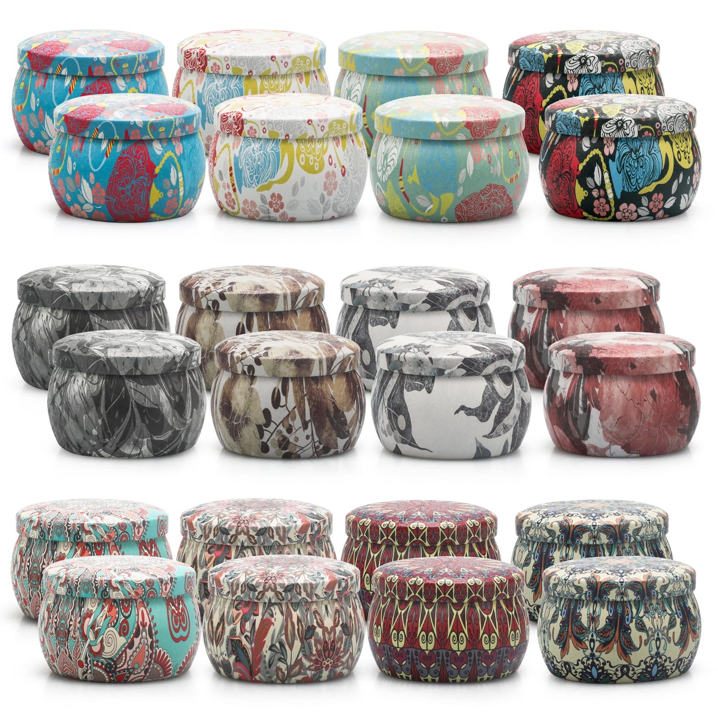 Candle Tins 24 Pack, Candle Making Jars, 4.4 oz Empty Candle Jars, Metal Tins with Lids, Candle Containers and Exquisite Patterns for DIY Candle Making Supplies, Arts, Crafts, Storage (Multicolor) 1 Multicolor