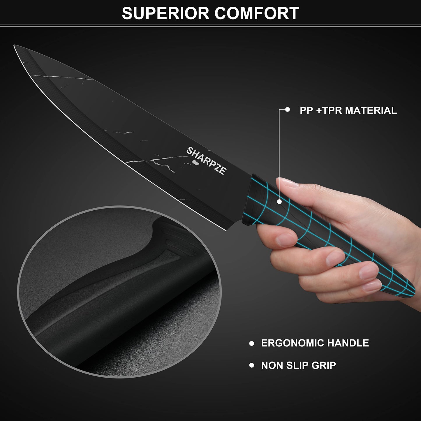 Kitchen Knife Set of 5 | Ultra Sharp Stainless Steel Blade I Kitchen Knives with Ergonomic Handle & Sheaths Include Peeling, Utility, Santuko, Bread, Chef Knife & eBook