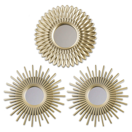 BONNYCO Wall Mirrors Pack of 3 Gold Mirrors for Living Room, Home Decor & Bedroom | Round Mirrors for Hanging and Wall Decor | Small Mirrors & Shabby Chic Home Accessories | Gifts for Women & Mums Champagne