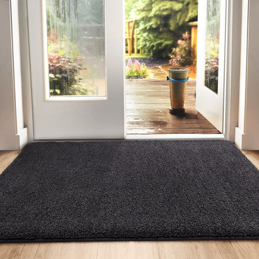 DEXI Dirt Trapper Door Mat, Non-slip Barrier Mats for Indoor and Outdoor, Super Absorbent Entrance Rug Machine Washable Soft Floor Mat Carpet, Black-Grey, 50 x 80 cm Black Mixed Grey