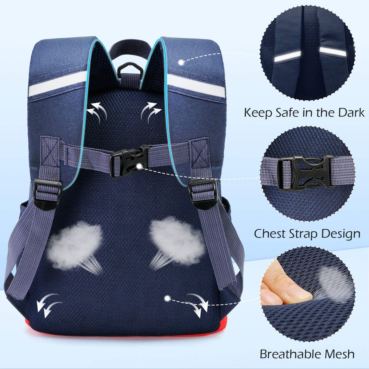 Cosyres Kids Dinosaur Backpack Boys Toddler School Bag Backpack Rucksack (Navy(Size:L)) Navy 2-5 Years Old(size:l)