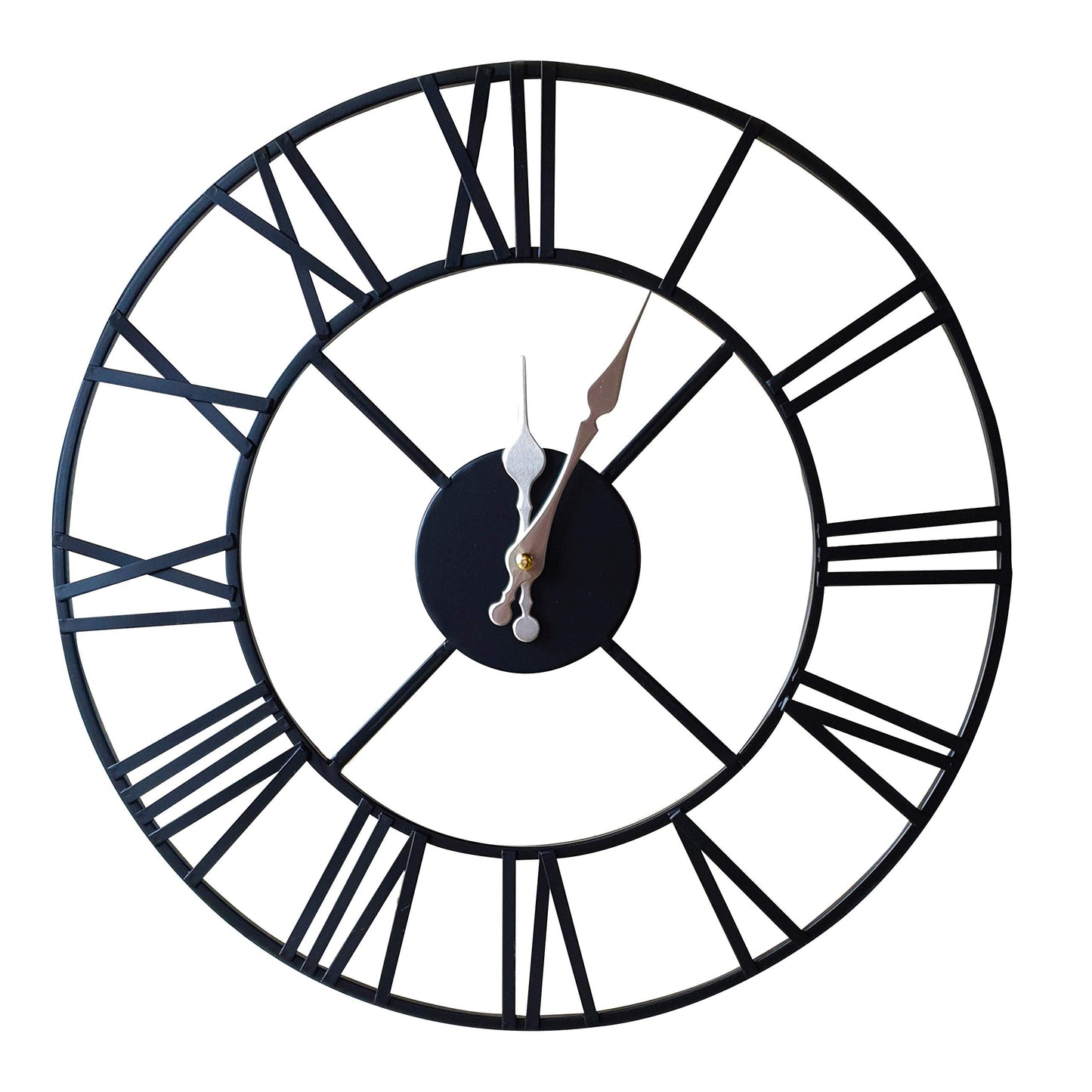 Klass Home 40cm Black Metal Large Wall Clock INDOOR / OUTDOOR Wall Clock | Silent Non-Ticking Roman Numerals Clocks For Living Room | Bedroom Kitchen Clock | Outdoor Clock | Garden Clock | Home Decor 40 CM