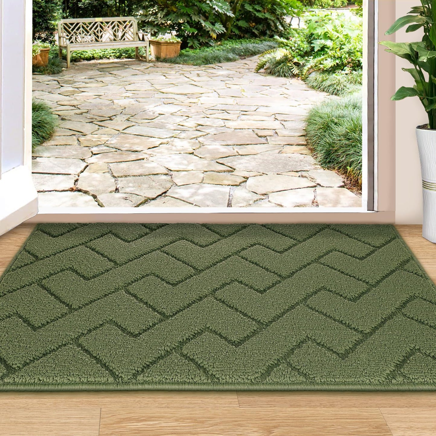 Biscpro Door Mat, 80 X 100 cm DoorMat Indoor Washable, Doormat Indoor Dirt Trapper Non-slip,Absorbent Inside Entrance Rug Mat for Entryway,Patio,Garden,Laundry Room,Pets - Green