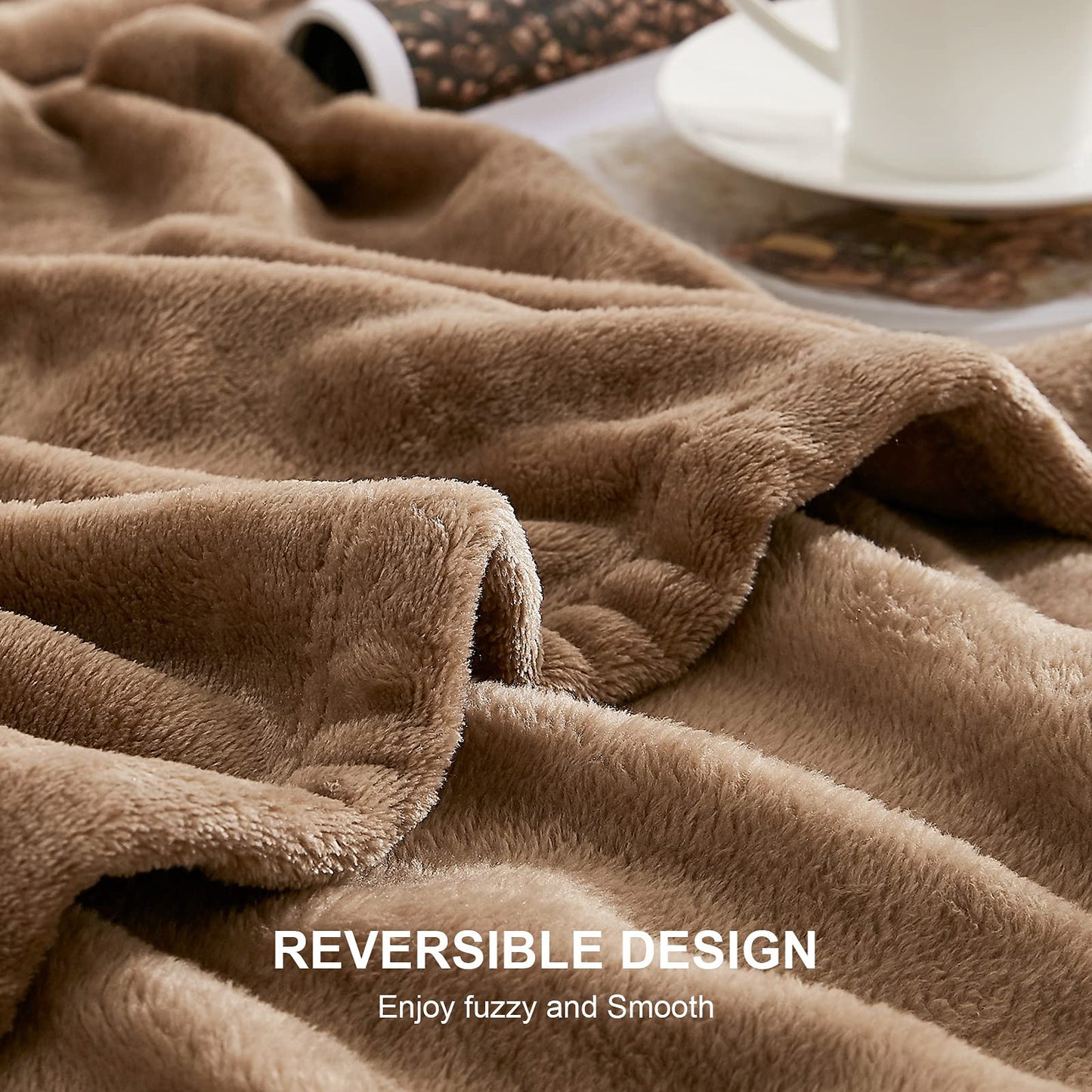 EHEYCIGA Fleece Blanket Extra Large Throws for Settees Fluffy Warm Soft Blanket for Bed Settees Armchairs, Fit All Season, Camel, 270x230cm King