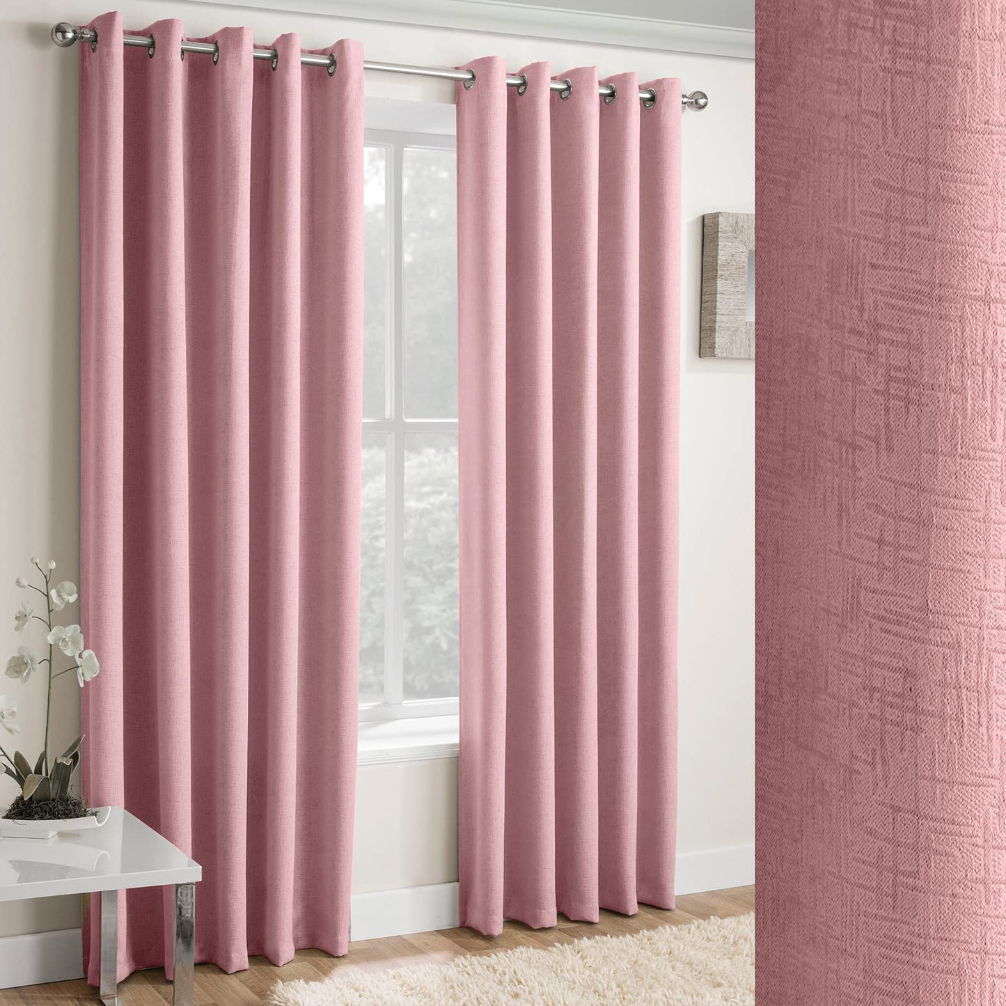 Enhanced Living Vogue Blush Pink 66 x 72 inch (168x183cm) Eyelet Thermal Noise Reducing Dim Out Curtains for Bedroom and Living Room Blush, Pink Width - 66" (168cm) x Drop - 72" (183cm)