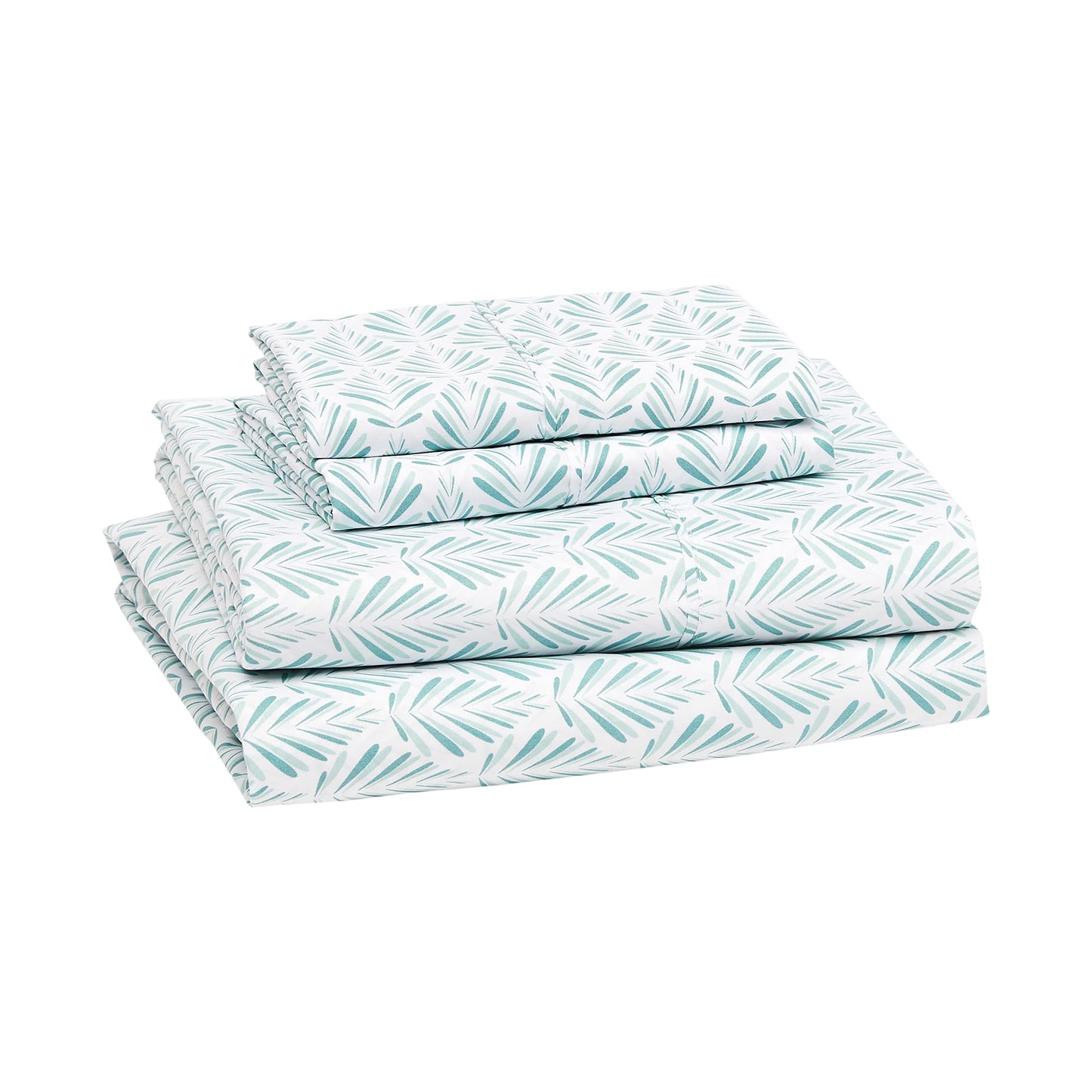 Amazon Basics 3 Count Lightweight Super Soft Easy Care Microfiber Bed Sheet Set with 14” Deep Pockets - King, Aqua Fern, Geometric