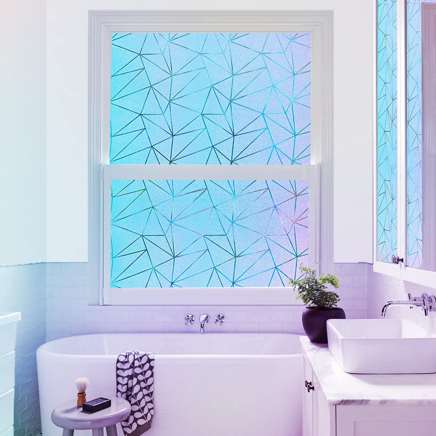 Beautysaid Stained Glass Window Film Rainbow Frosted Glass Film Opaque Privacy Windows Film Iridescent Self-adhesive Colourful Anti UV Frosting Window Film For Rental Bathroom 90 * 200cm 90*200cm