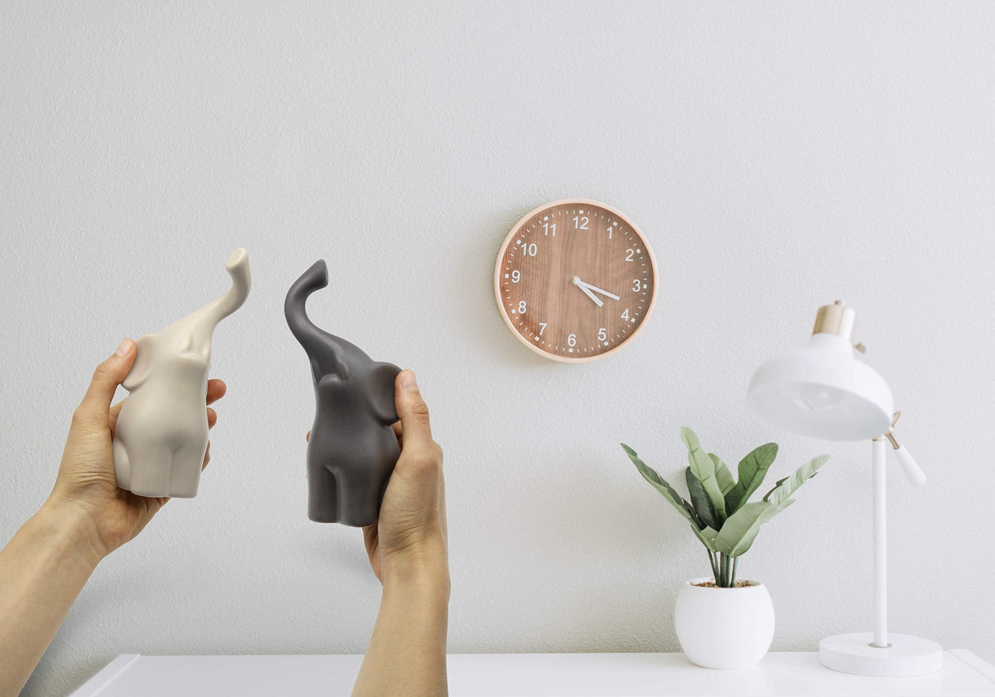 Loving pair of elephants in beige & grey - modern ceramic sculpture as a set - decoration figure 16cm high - elephant well suited as a gift