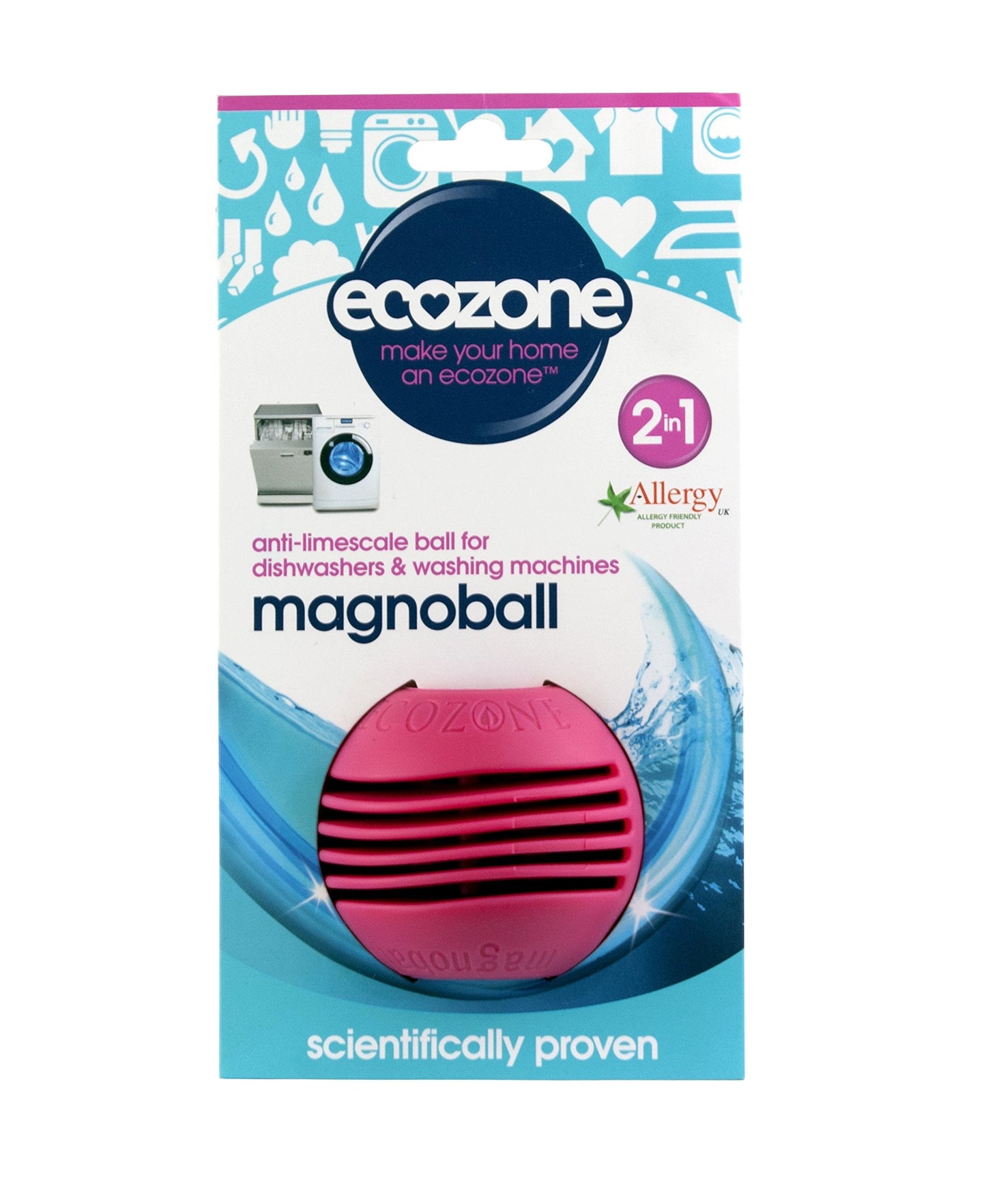 Ecozone Magnoball Anti-Limescale Device for Dishwashers & Washing Machines, Reusable Magnetic Limescale Remover & Descaler, Drum & Interior Cleaner, Vegan & Non Toxic, Scientifically Proven, Pink Single