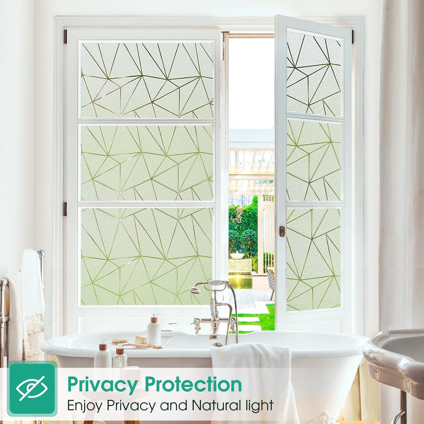 Beautysaid Window Film Privacy: Frosted Privacy Film for Glass Windows Heat Insulation Self Adhesive Opaque Frosting Film Anti UV Winter Patterned Stickers Vinyl Static Cling Home Cover, 44 * 200cm 44.5*200cm White Frosted Triangle