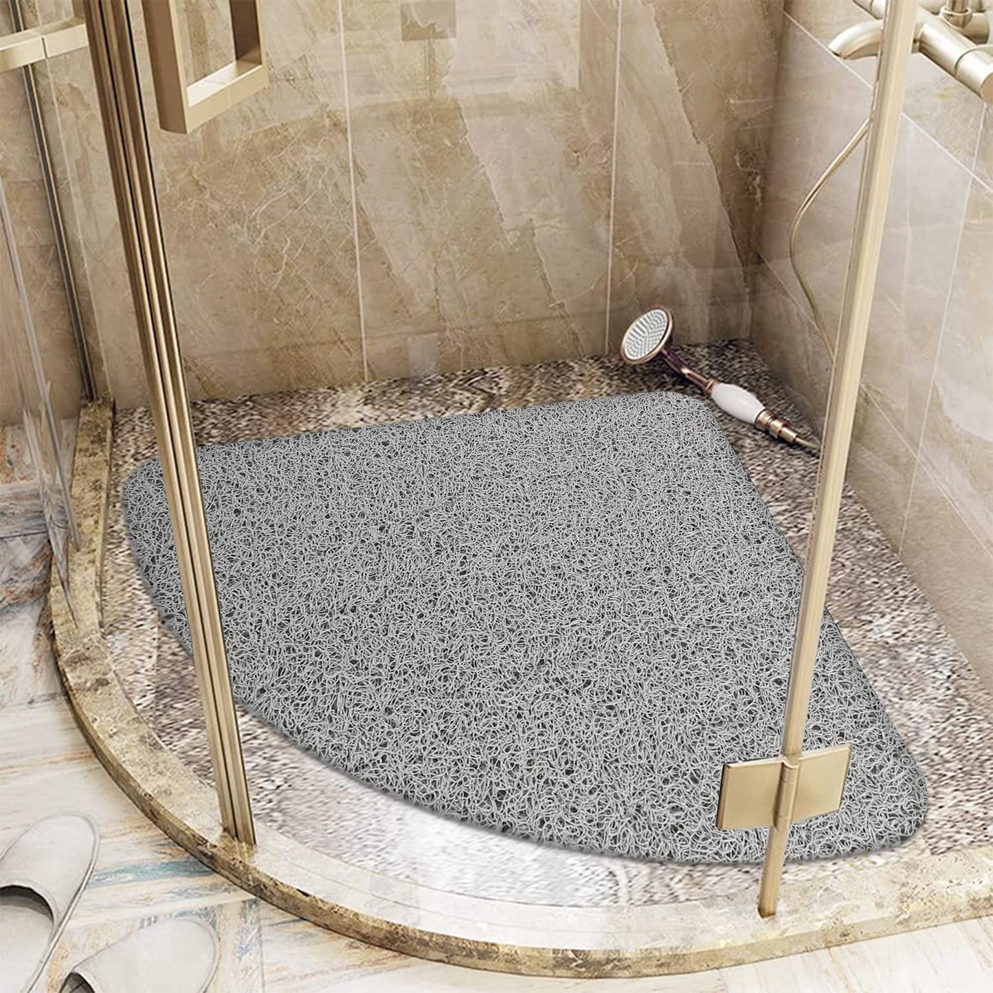 Corner Shower Mat, Non Slip Anti Mould Bath Mat 60 x 60 cm, Loofah Shower Mats for Inside Shower, Sector Bath Mats with Drain, Washable, Quick Dry Bath Mat for Bathroom Floor, Elderly (Grey) Grey 60 x 60 cm Sector