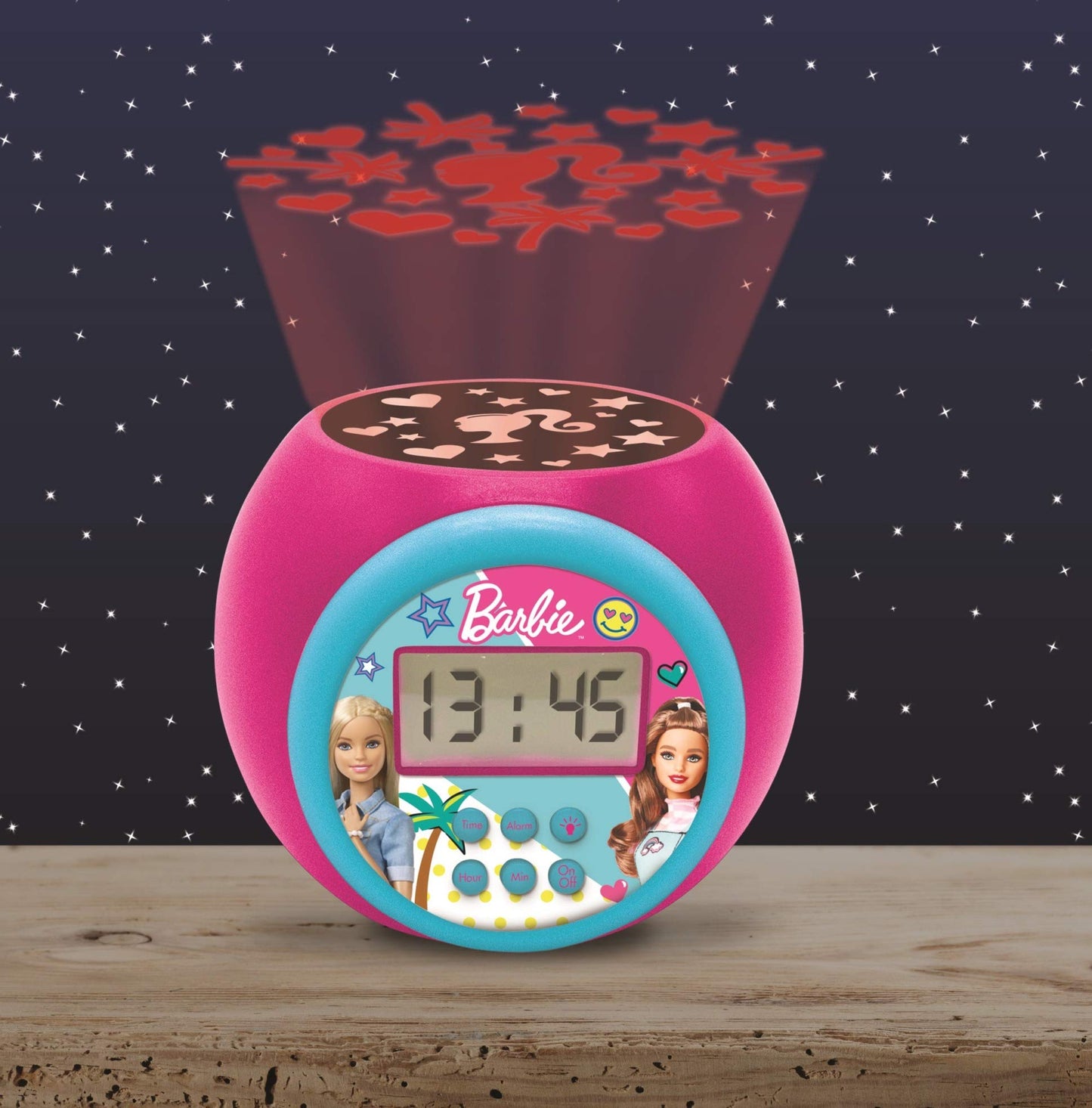 LEXIBOOK Projector Clock Barbie with Snooze Alarm Function, Night Light with Timer, LCD Screen, Battery Operated, Pink