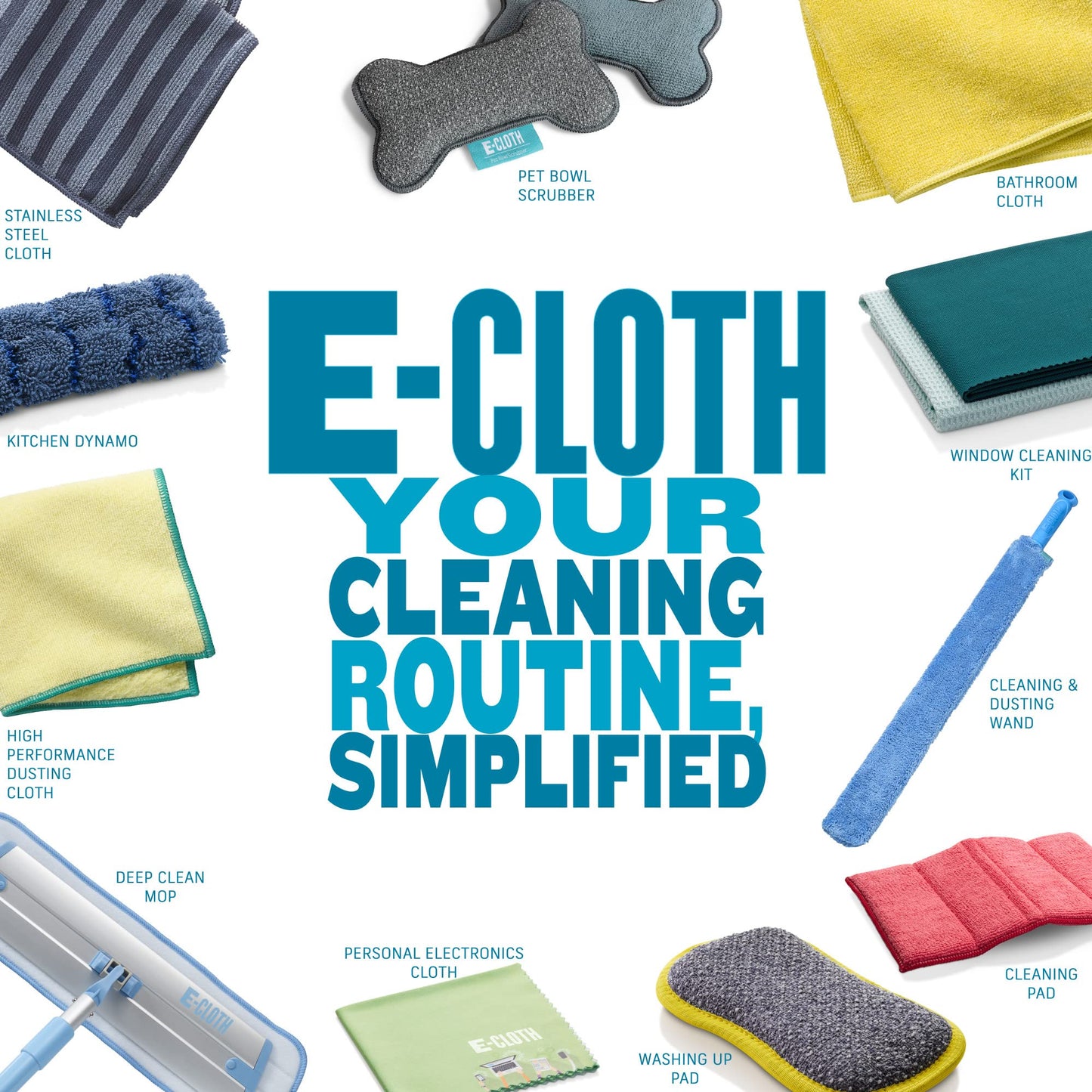 E-Cloth Starter Cleaning Pack, Microfibre, Assorted Colours, 5 Cloth Set, 1 Pack