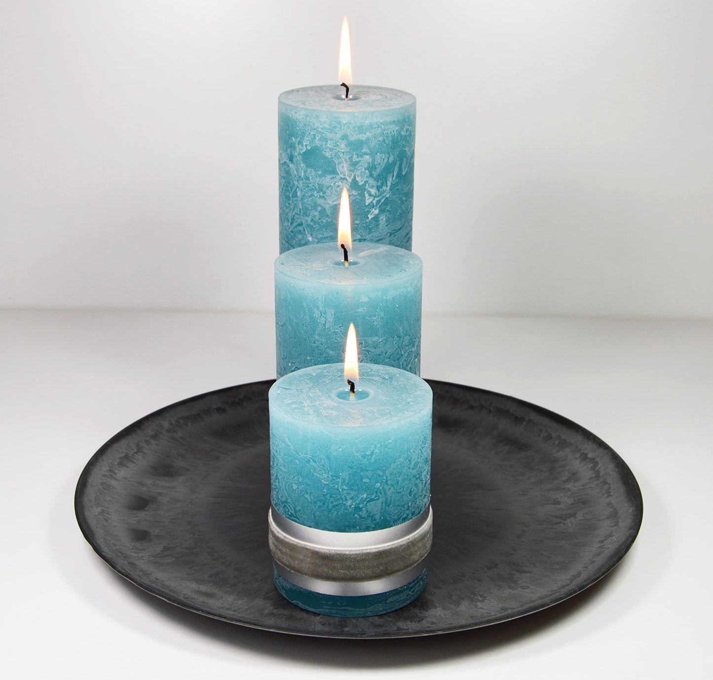 Badidi - Ornaments Turquoise,Teal Pillar Candles - Decorative Large Set of 3 - Modern Home and Living Room Decorations - Table Display - Center Piece Candles - Different Heights Turquise