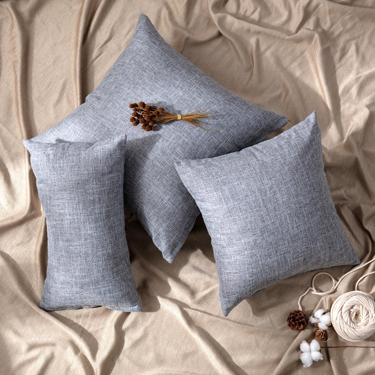 GONOVE Cushion Covers 55×55cm Solid Soft Cotton Linen Throw Pillow Cover Set of 4 Decorative Plain Pillowcase Square Cushion Cover for Home Sofa Bed Chair Décor, Grey 22"x22" (55cm x 55cm)