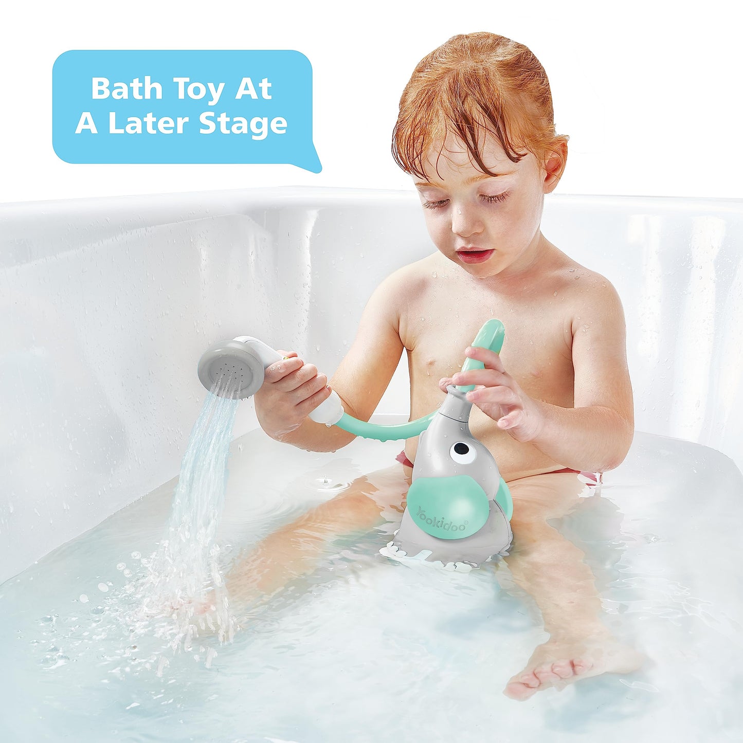 Elephant Baby Bath Shower Head by Yookidoo - A Water Pump & Trunk Spout for Tub & Sink - for Newborns, Infants & Toddlers (Turquoise) Turquoise