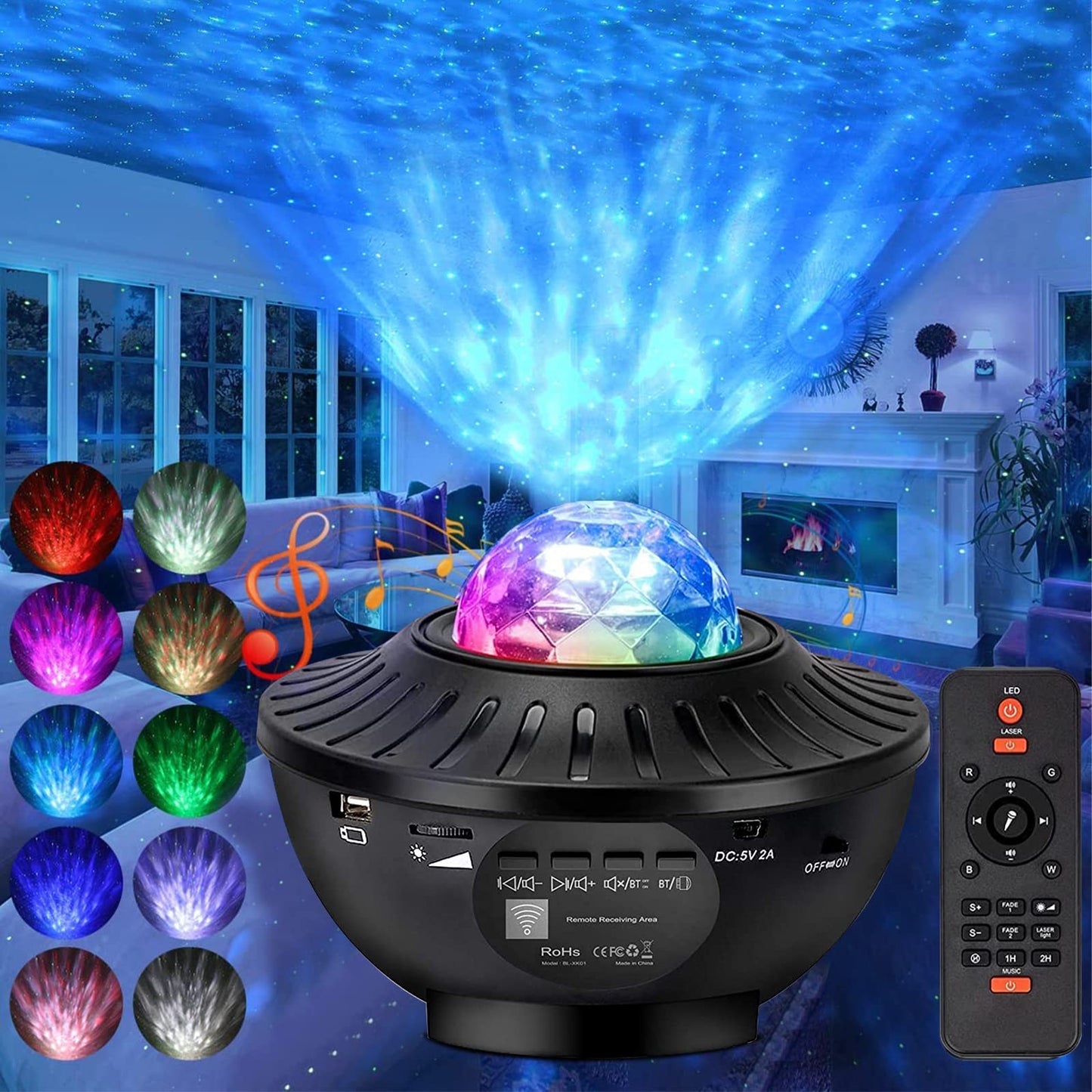 Galaxy Projector, Star Projector with Remote Control, Night Light Kids with Timer, Bluetooth Speaker, LED Night Light for Room Decor, Party Ambient Lighting, Gifts for Kids and Adults Black