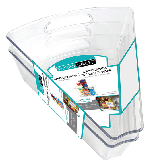 Kitchen Spaces KSCL2S6-AMZ Corner Lazy Susan Pantry Organizer, Plastic, Clear, 2 Pack Corner Lazy Susan Bins