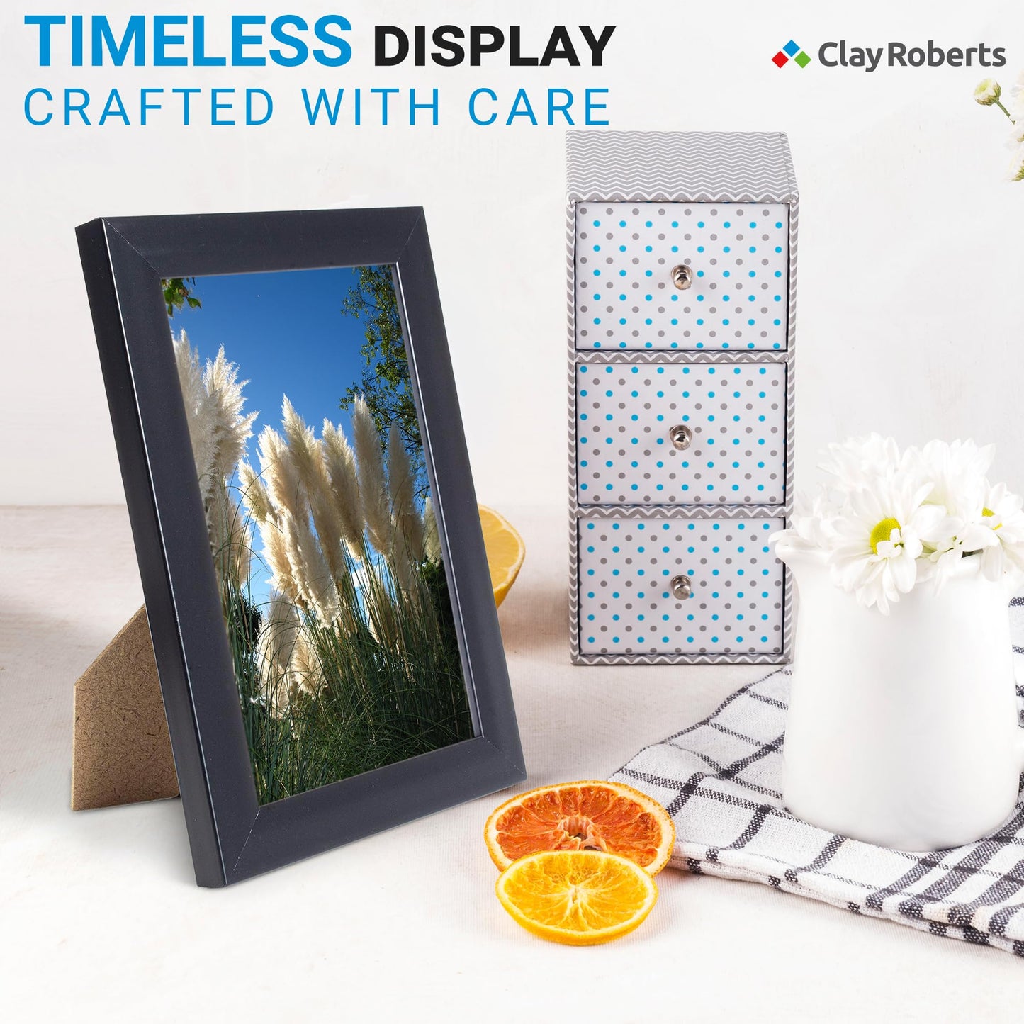 Clay Roberts Photo Picture Frame 6x4, White, Freestanding and Wall Mountable, 10x15 cm, 6x4 Picture Frames White 1 Pack