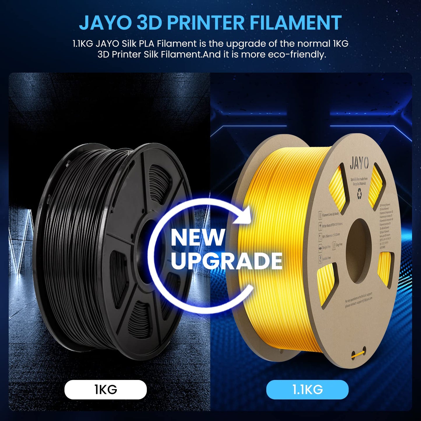 JAYO PLA Silk Filament 1.75mm, Shiny PLA 3D Printer Filament, 1.1kg Spool, Dimensional Accuracy +/- 0.02, Silk PLA Silver 1.1kg Silver