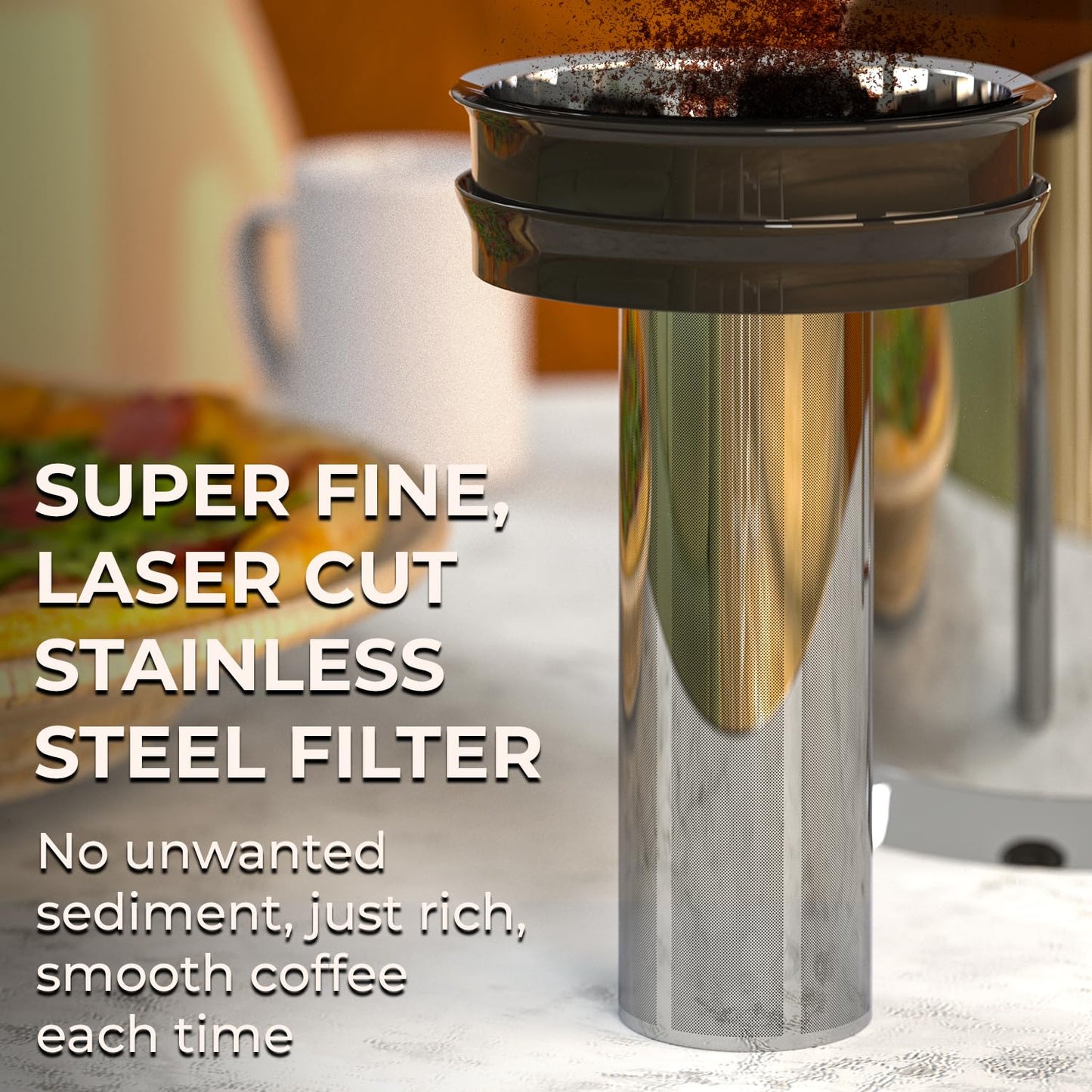 Cafe Du Chateau Cold Brew Coffee Maker - 34 Ounces - Air Tight Seal with Faster Steep Time - Ice Tea and Coffee Server - Stainless Steel Iced Coffee Maker Press - Glass Iced Coffee Pitcher