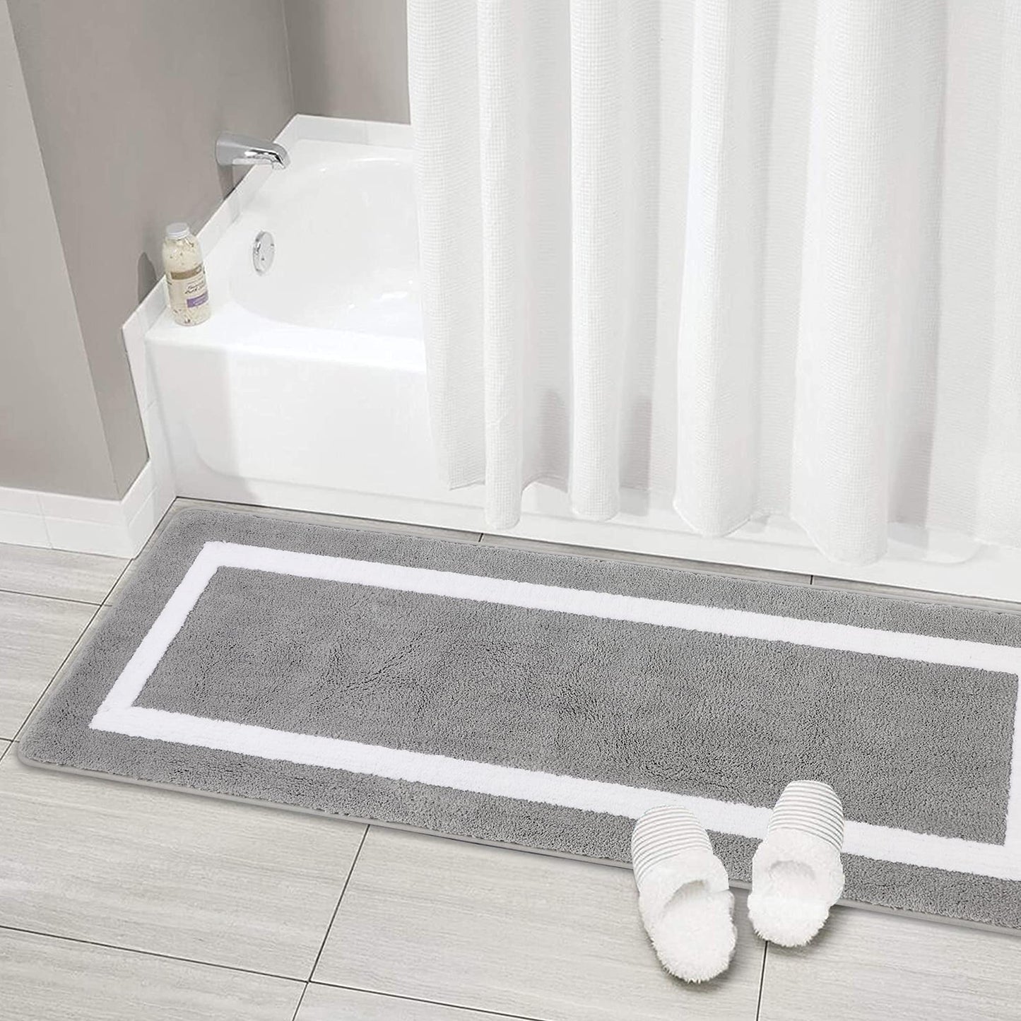 Famibay Bath Mat Non Slip 50x140cm Bathroom Mat Machine Washable Bath Rug Water Absorbent Extra Long Area Rug Runner Microfiber Soft Floor Mat for Bathroom Shower Bathtub Gray