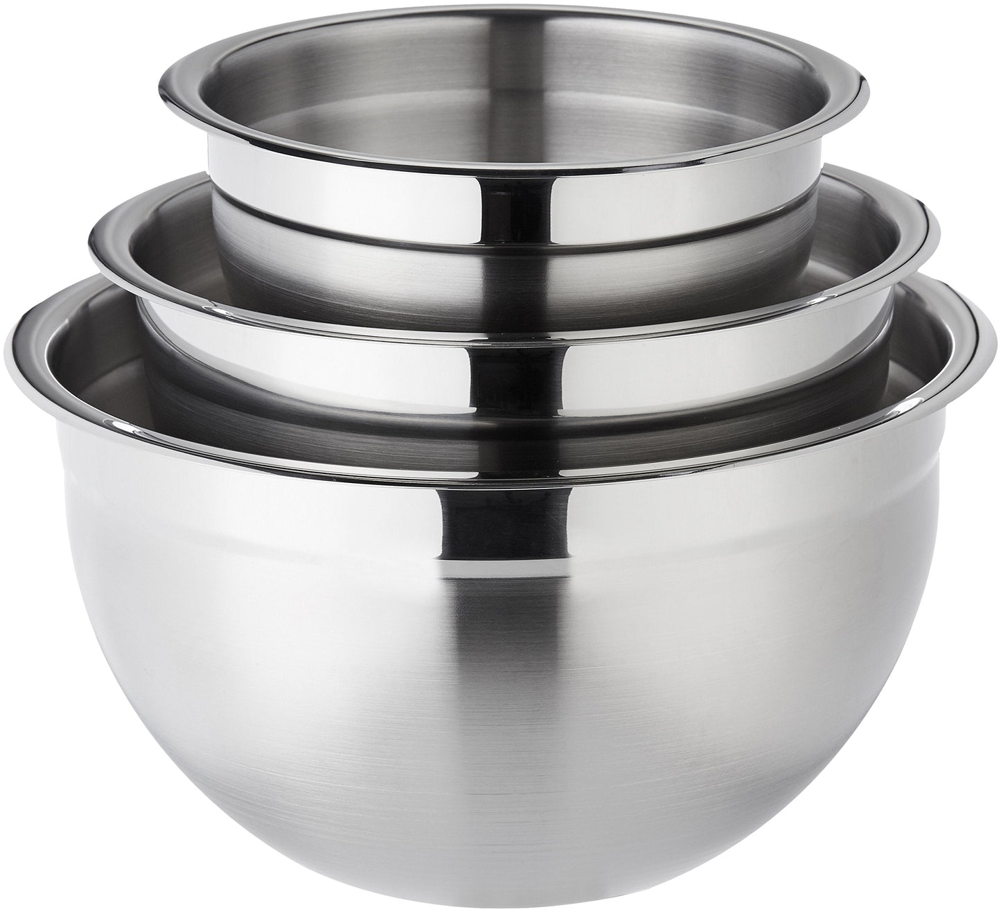 Amazon Basics Stainless Steel 3-Piece Round Mixing Bowl Set, Silver & White