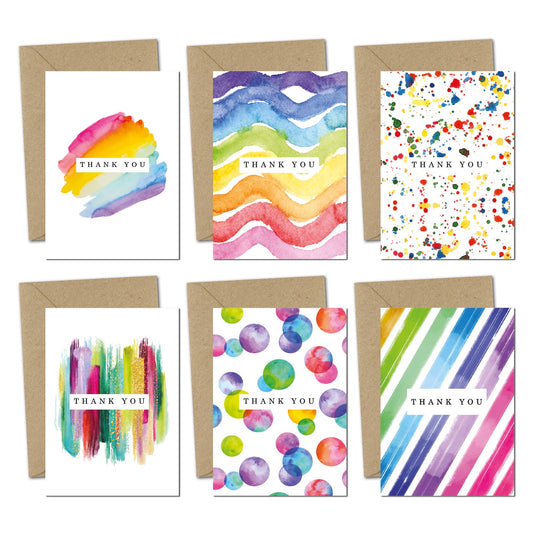 Giftinghouse 12/24/48 Thank You Cards Multipack with Envelopes - Watercolour design - Greeting cards for Teachers, wedding, kids - Fully recyclable and Eco-friendly cards 48 cards with envelopes