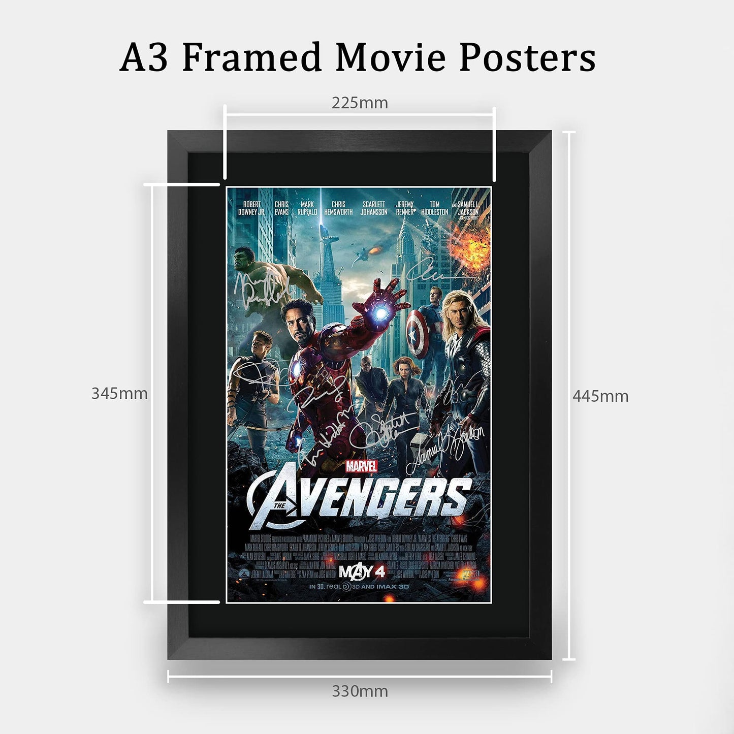 HWC Trading Avengers The Cast Gifts Printed Poster Signed Autograph Picture for Movie Memorabilia Fans - A3 Framed The Avengers