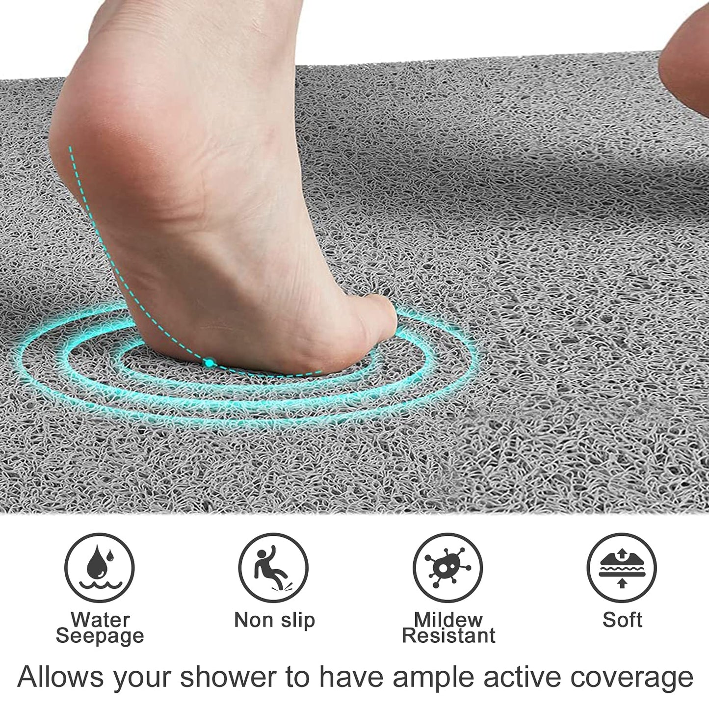 Corner Shower Mat, Non Slip Anti Mould Bath Mat 60 x 60 cm, Loofah Shower Mats for Inside Shower, Sector Bath Mats with Drain, Washable, Quick Dry Bath Mat for Bathroom Floor, Elderly (Grey) Grey 60 x 60 cm Sector