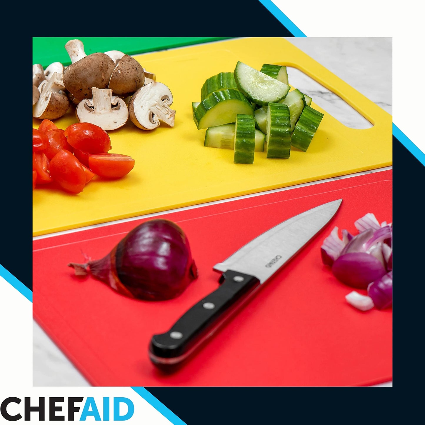 Chef Aid Large Multi-Colour Chopping Board Set, Multipurpose Anti-Slip Surface, Easy to Clean and Dishwasher Safe with Handle, Pack of 4 Cutting Boards Each Measuring 40 x 30cm Multi-pack L