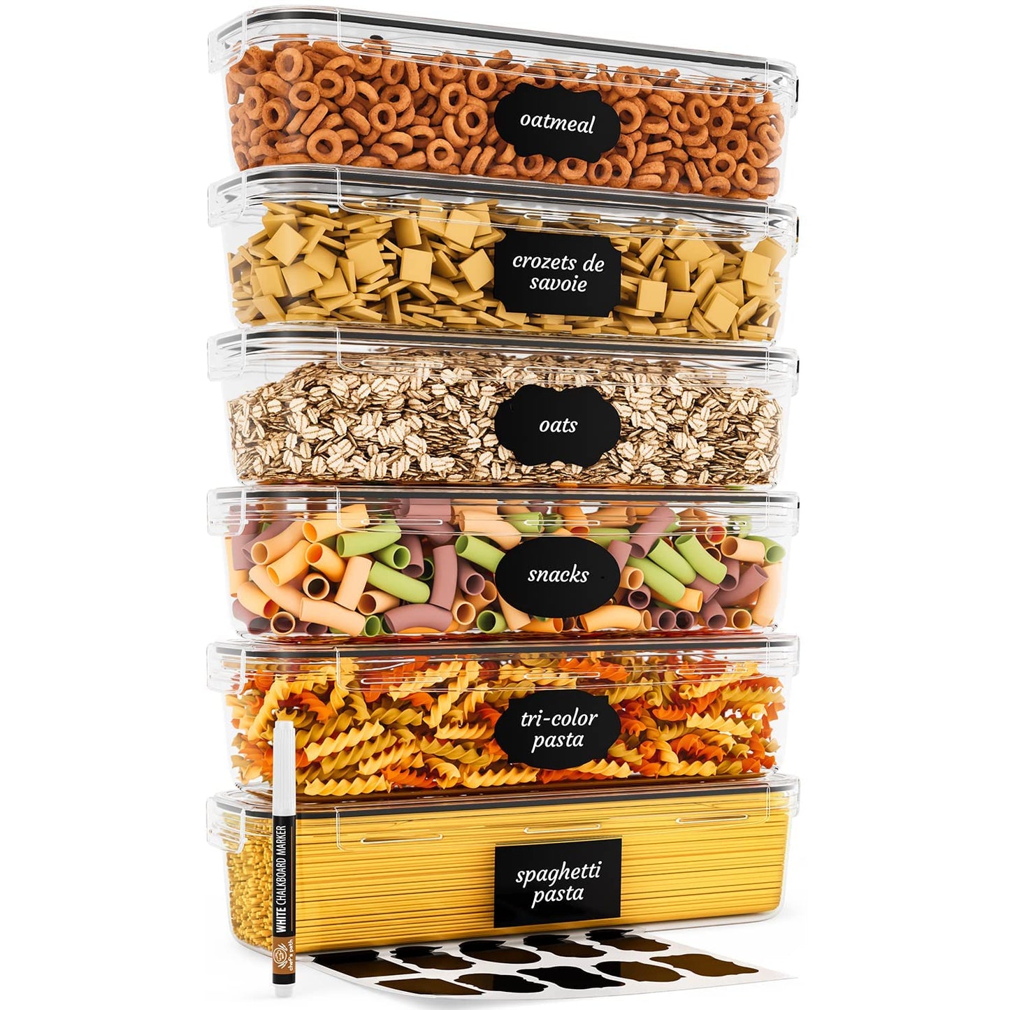 Chef's Path Airtight Food Storage Container Set - Ideal for Pasta, Spaghetti & Noodles - All Same Size - Kitchen Pantry Organization and Storage - Plastic Canisters with Durable Lids (6) Pack of 6 - 2.3 L