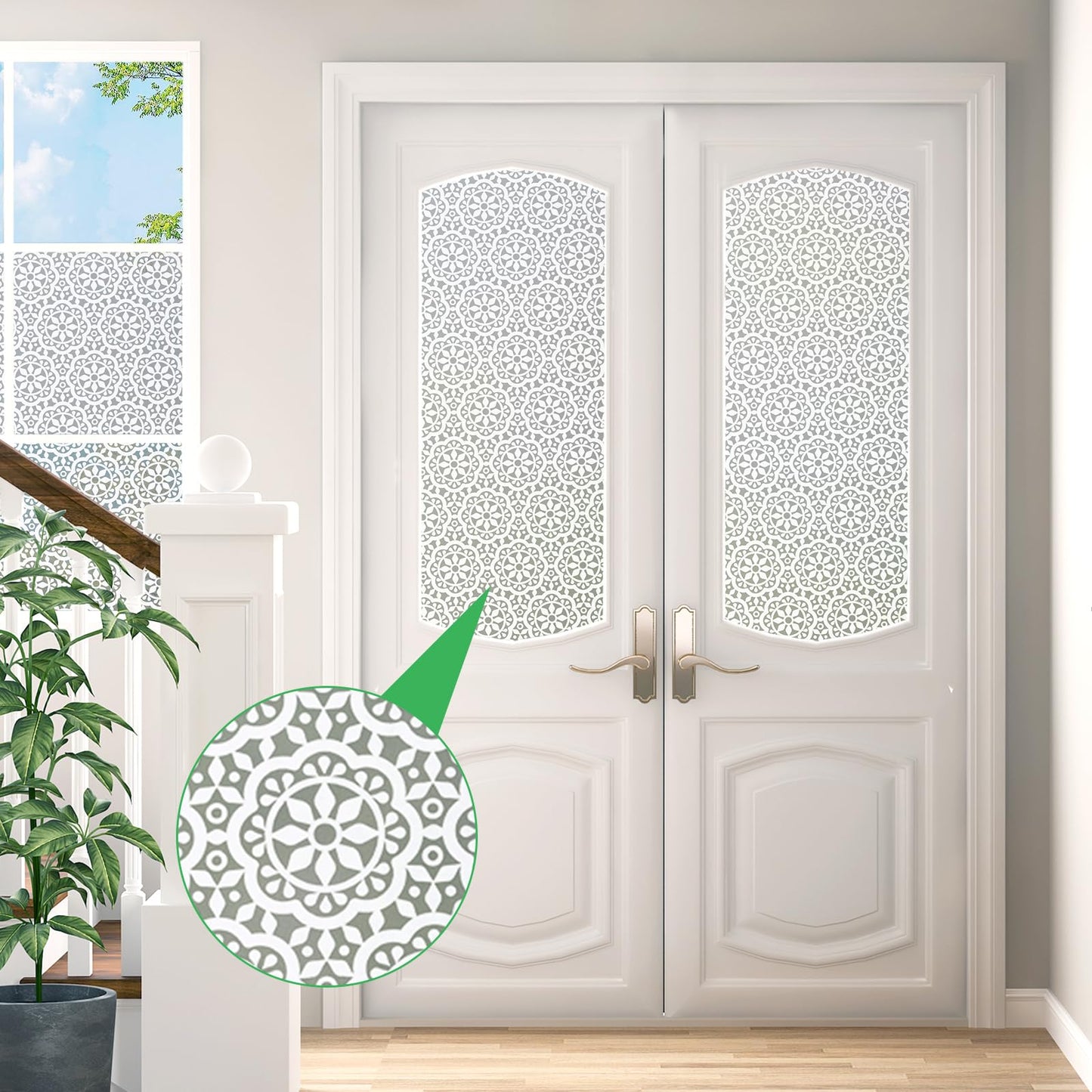 Lifetree Window Film Privacy Patterned Frosted Film for Glass Windows Lace Decorative Opaque Static Cling Vinyl Self-Adhesive Window Film for Home Office Bathroom Bedroom (WHITE, 44.5 * 200cm) White 44.5*200cm