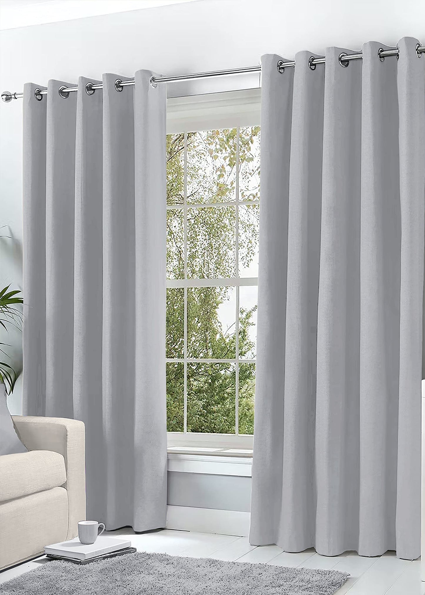 Hachette Thermal Blackout Curtains Eyelet Ring Top Including Pair of Tiebacks (Silver Grey, 46" X 72") Silver Grey 46" X 72"