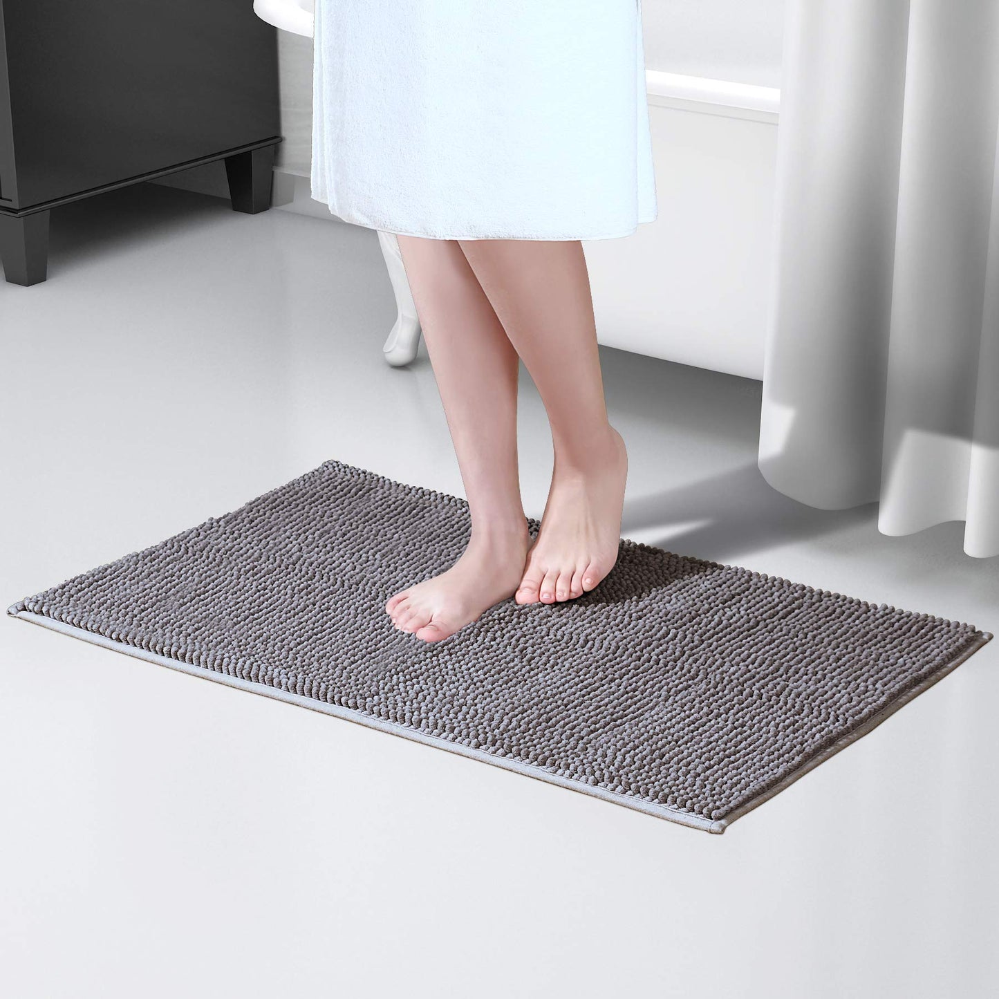 Lifewit Non-slip 80 × 50 cm Chenille Bath Mat, Easy to Clean Bathroom Mats, Soft Shower Rug, Grey Gray 80×50 cm