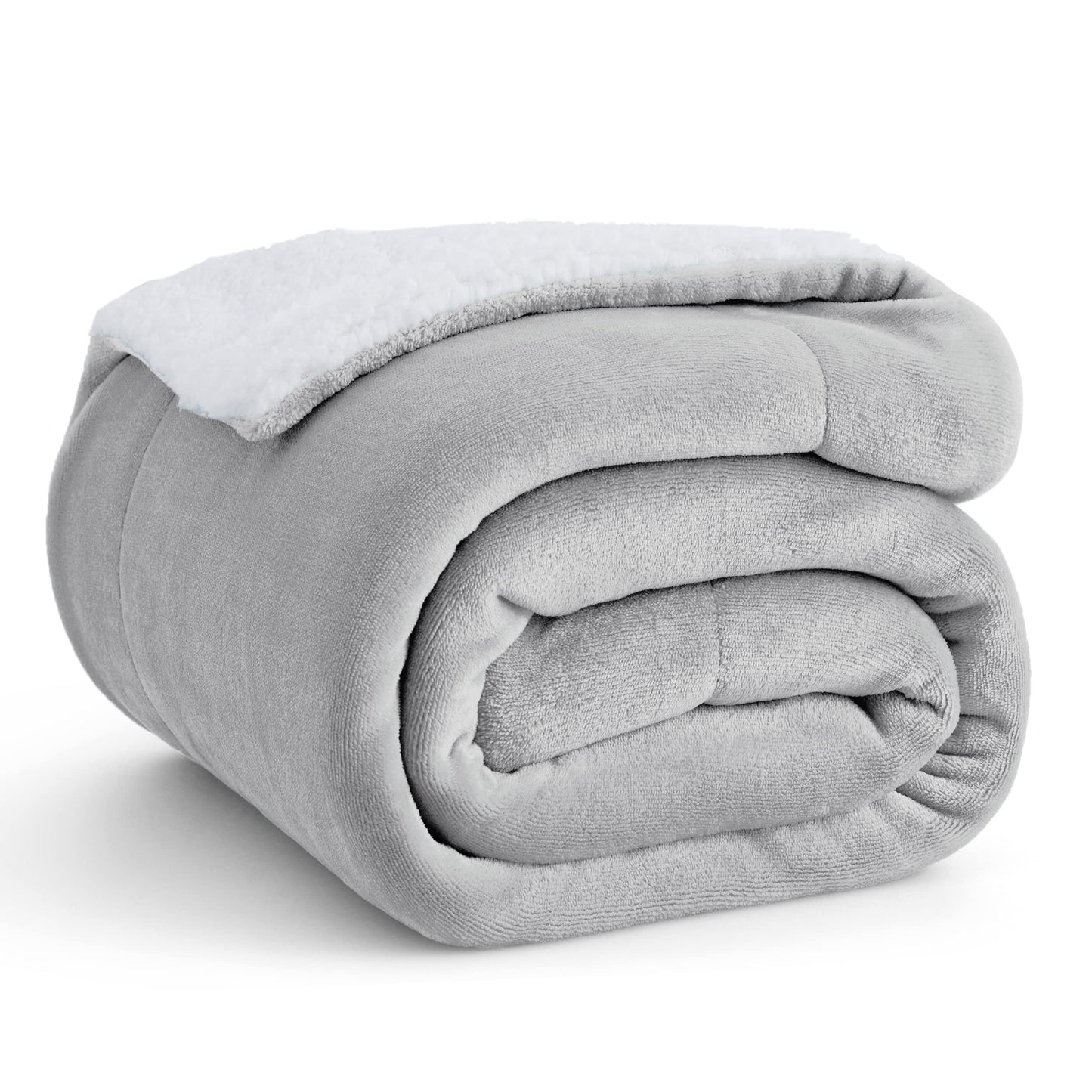 Bedsure Sherpa Fleece Throw Blanket - Fluffy Microfiber Solid Blankets for Bed and Couch Double/Twin Size, Light Grey, 150x200cm Twin / Double