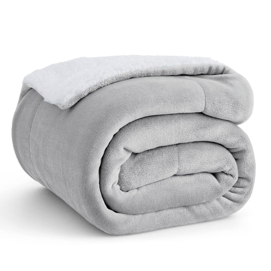 Bedsure Sherpa Fleece Throw Blanket - Fluffy Microfiber Solid Blankets for Bed and Couch Double/Twin Size, Light Grey, 150x200cm Twin / Double