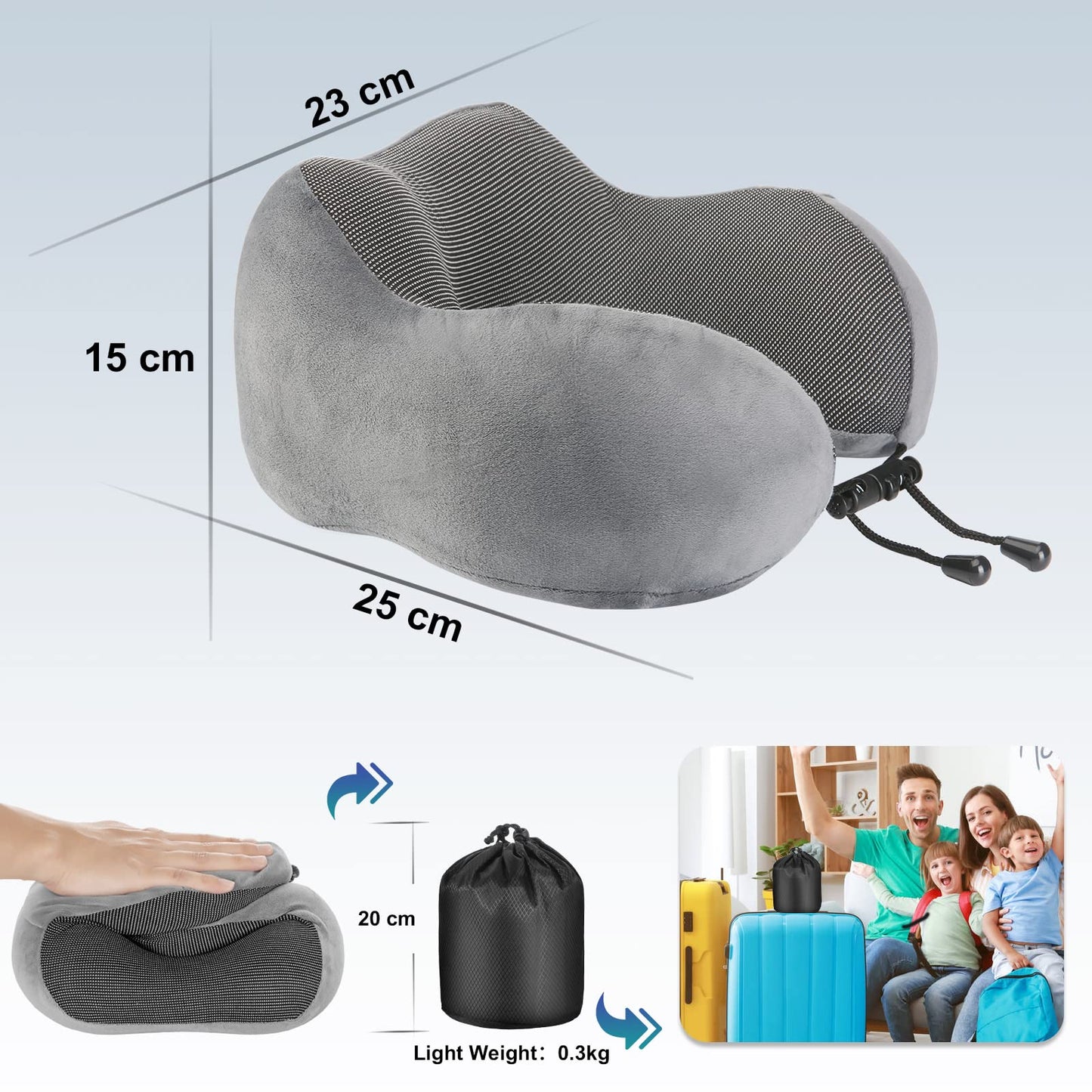 Eono Neck Pillow Memory Foam, Travel Pillow for Neck, Comfortable Neck and Head Support Pillow for Plane Cars Trains Office, Soft Flight Travel Cushion for Sleeping Dark Grey