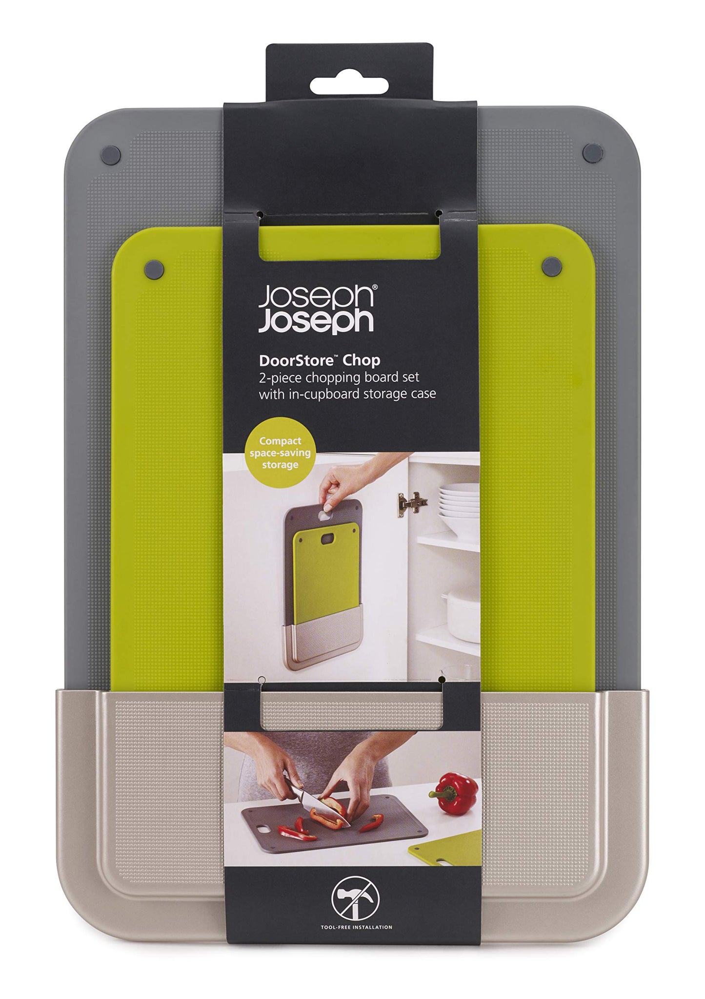 Joseph Joseph DoorStore 2-Piece Chopping Board Set Compact In-Cupboard Storage case, Mounted with VHB tape (included), Multi Chopping Boards