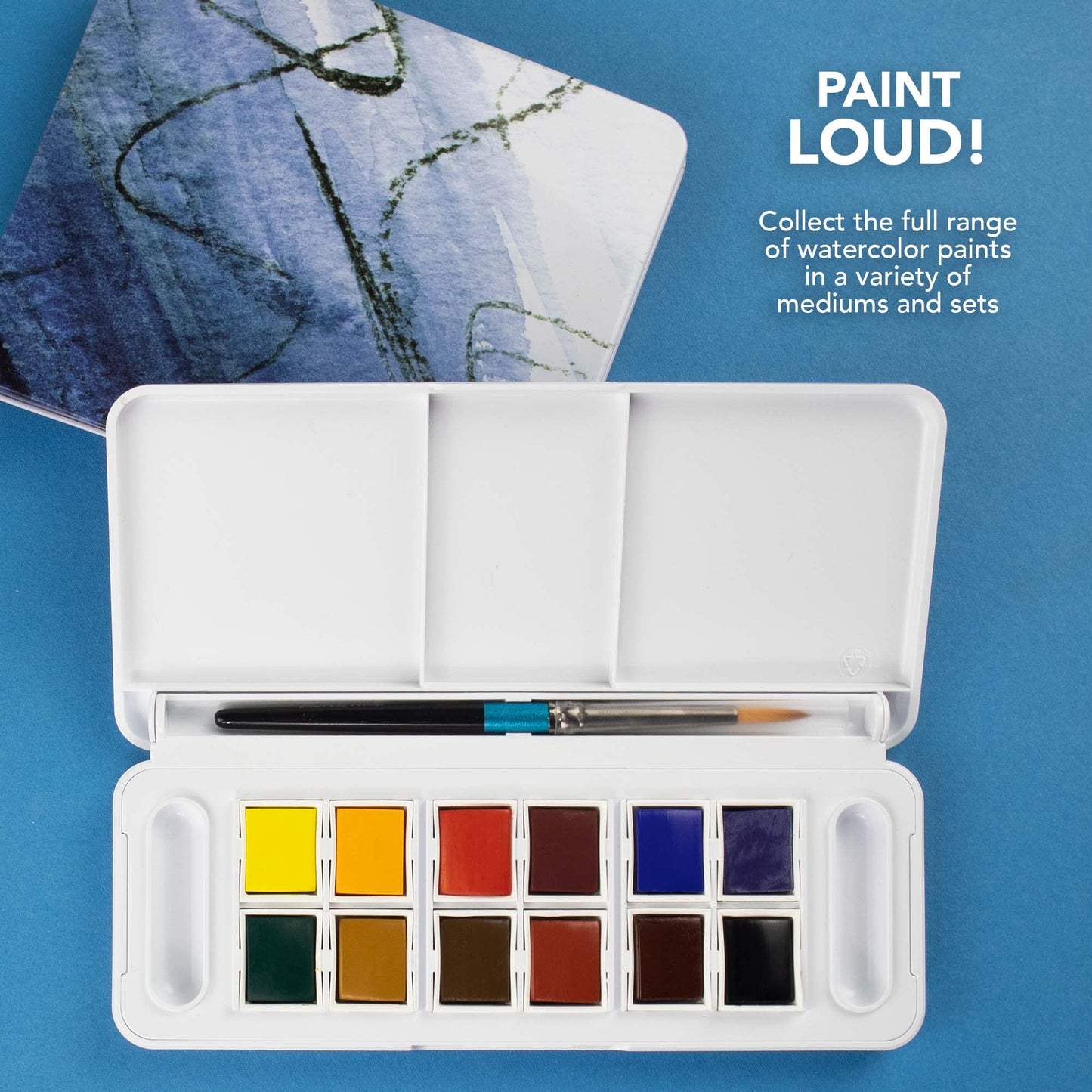 Daler-Rowney Aquafine Watercolour Travel Half Pan Paint Set, 24 Assorted Colours + 1 Watercolour Brush, Ideal for Professional Artists 24 HALF PAN TRAVEL SET