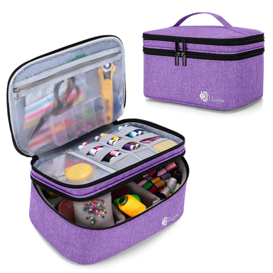 Luxja Sewing Accessories Organiser, Double-Layer Sewing Supplies Organiser for Needles, Thread and Sewing Kit (Bag Only), Large/Purple Purple L