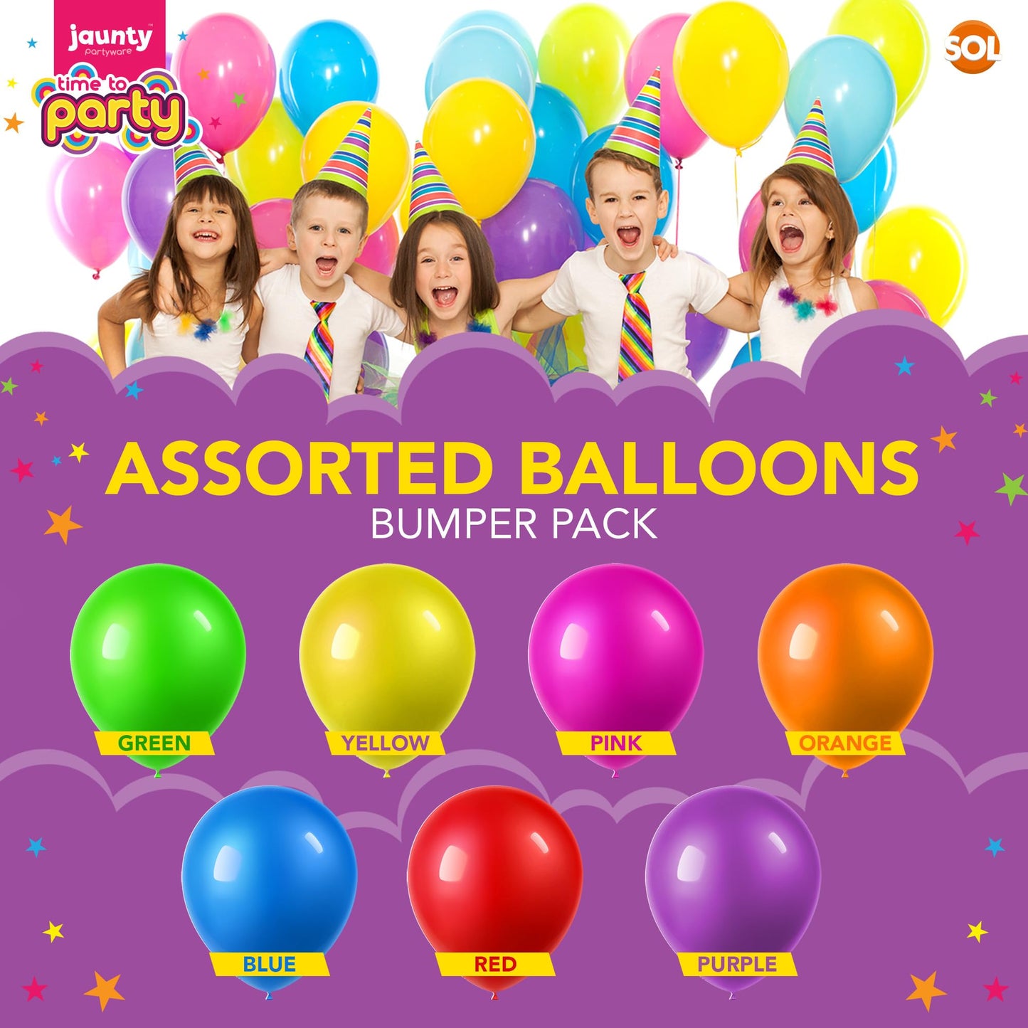 Jaunty partyware 70pk Premium Latex Multicoloured Balloons, 10.5 Inch Size, Assorted Rainbow Balloons for Party, Ideal for Kids' Parties, Adult Celebrations, and Party Bag Fillers Balloon